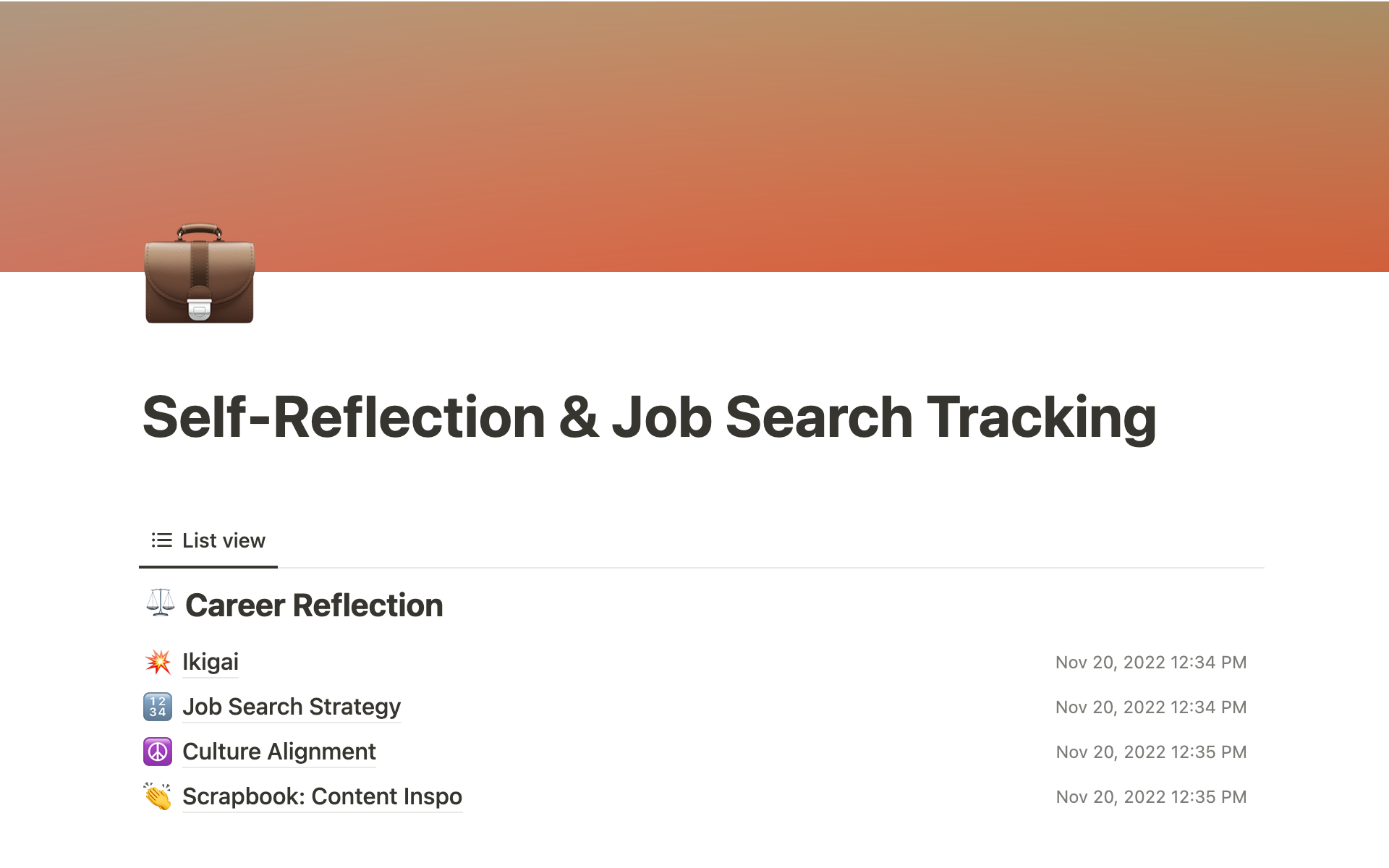 A template preview for Self-Reflection and Job Search Tracking