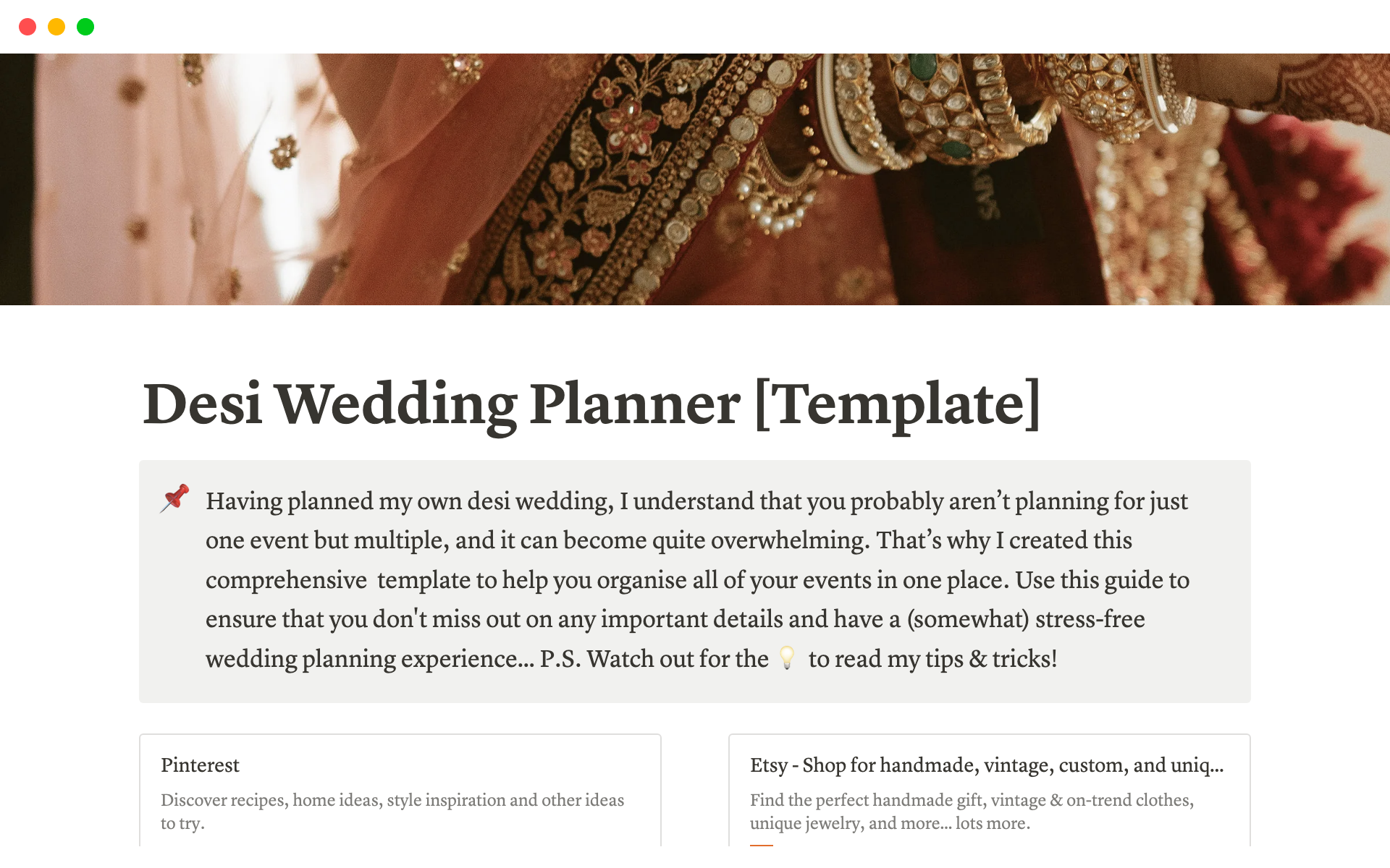 A template preview for Desi Wedding Planner