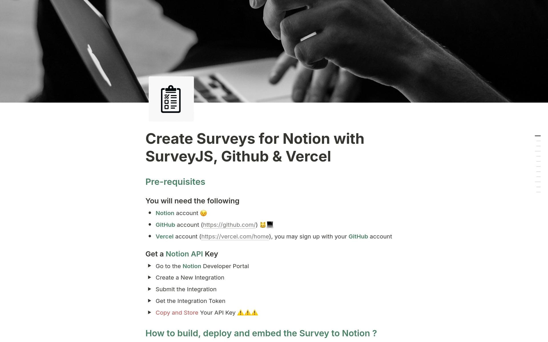 A template preview for Create Surveys with SurveyJS, Github & Vercel