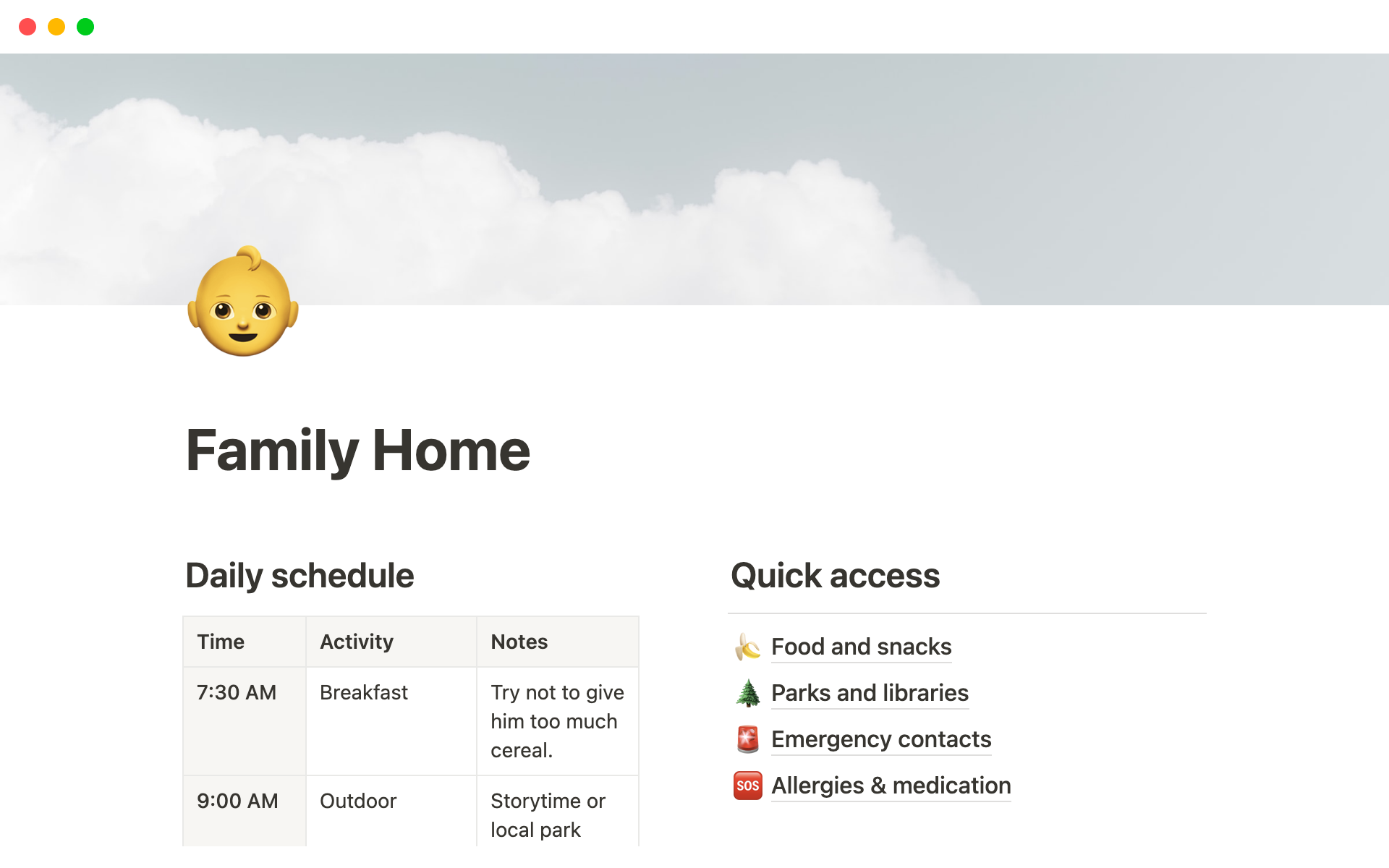 A template preview for Family home