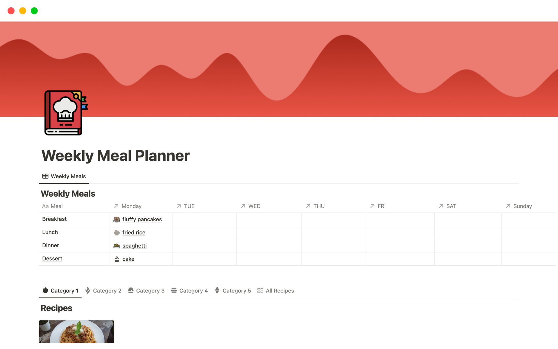 A template preview for  Weekly Meal Planner