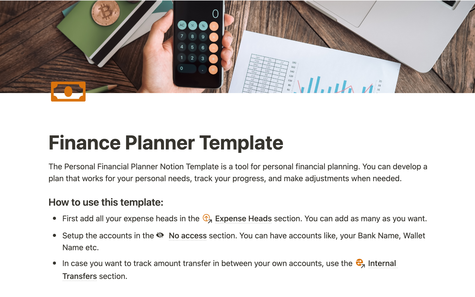 Vista previa de plantilla para Finance Planner Template