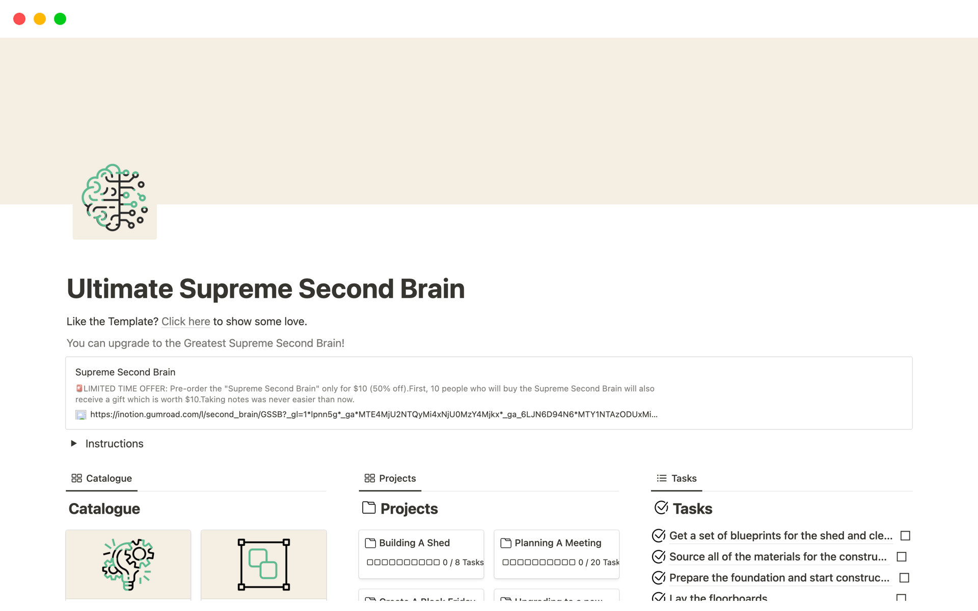 A template preview for Supreme Second Brain
