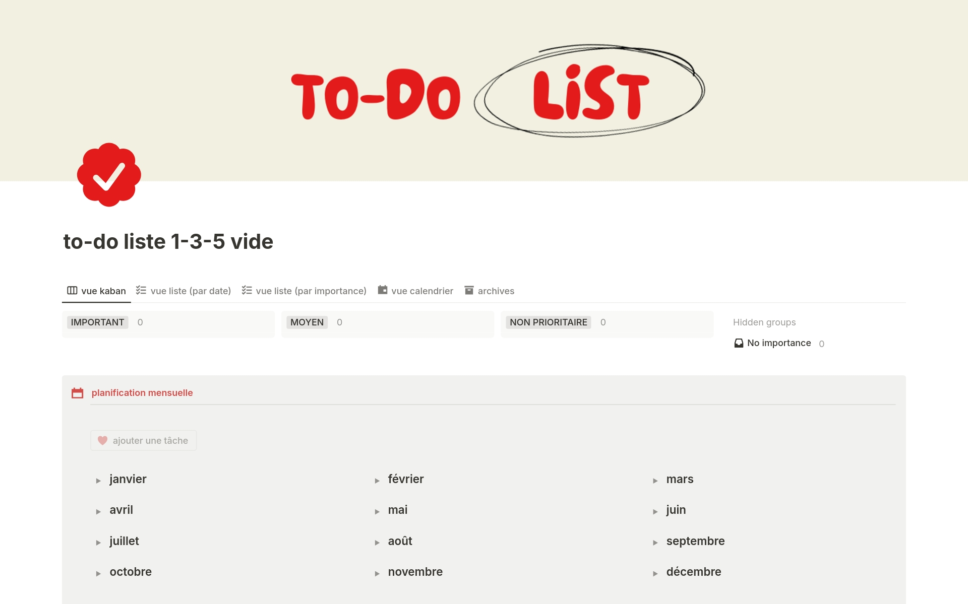 A template preview for To-do list 1-3-5