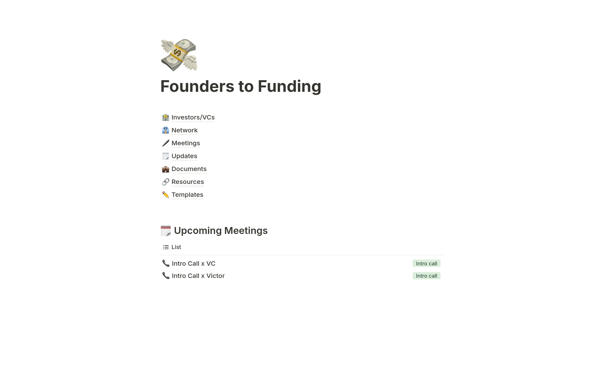 Vista previa de una plantilla para Founders to Funding