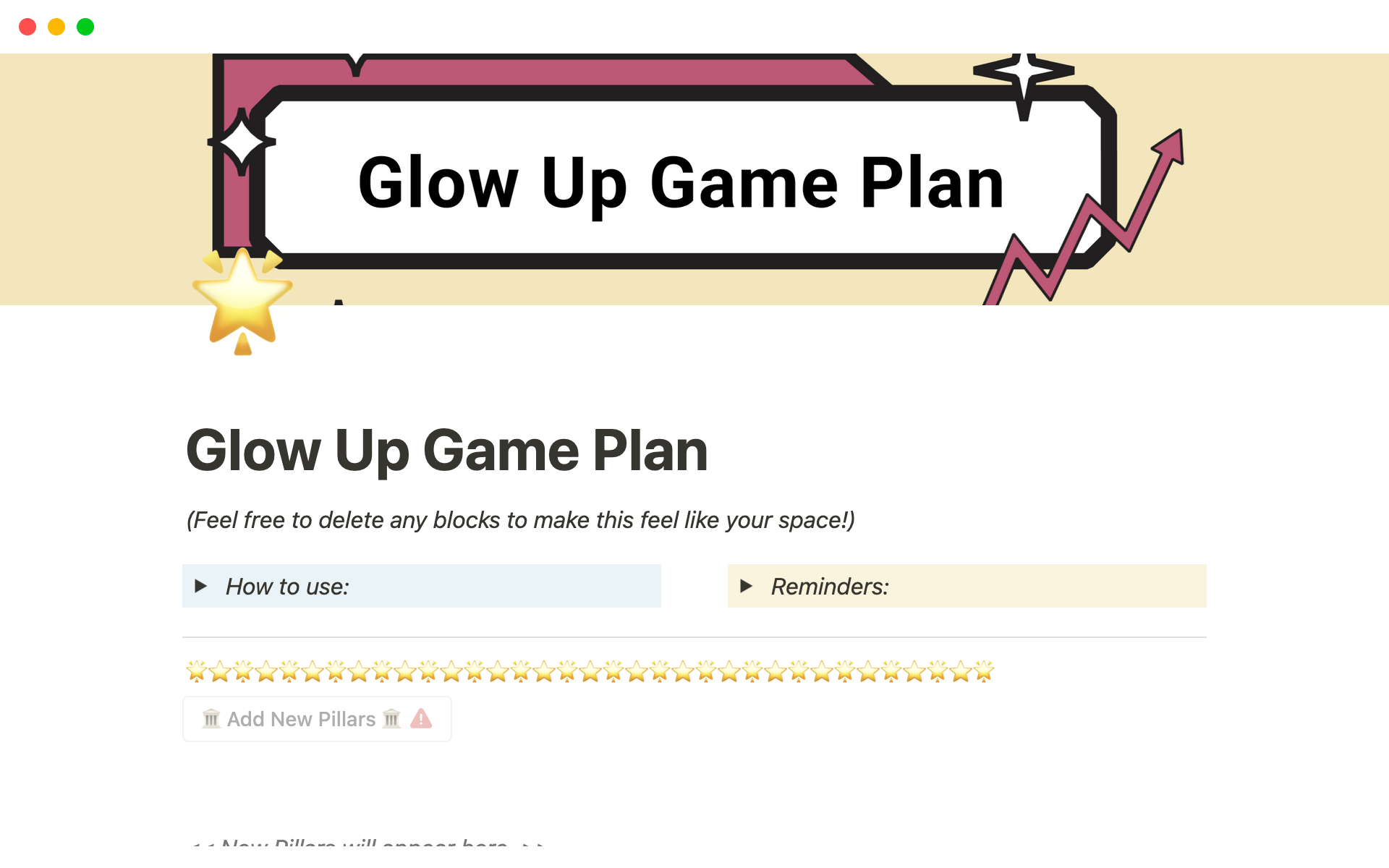 Level up your life with the Glow Up Game Plan - a Notion template to assist you through your personal growth journey!