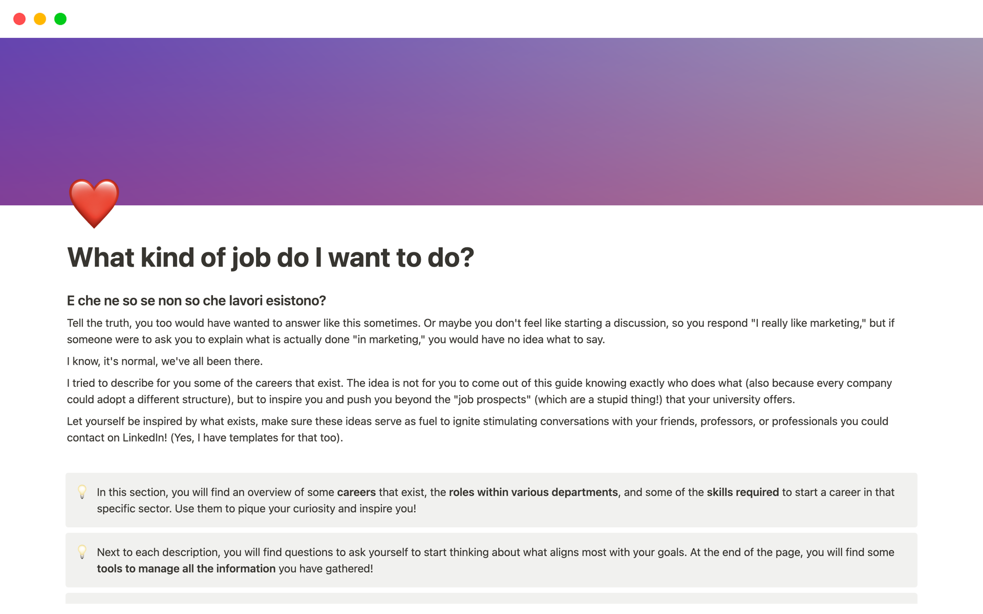 A description of 5 departments, 3 types of companies (startups, scaleups, big corporates), self reflection questions, your personal CRM, a template to connect with people on LinkedIn. Basically, more than what your university taught you when it comes to finding a job!