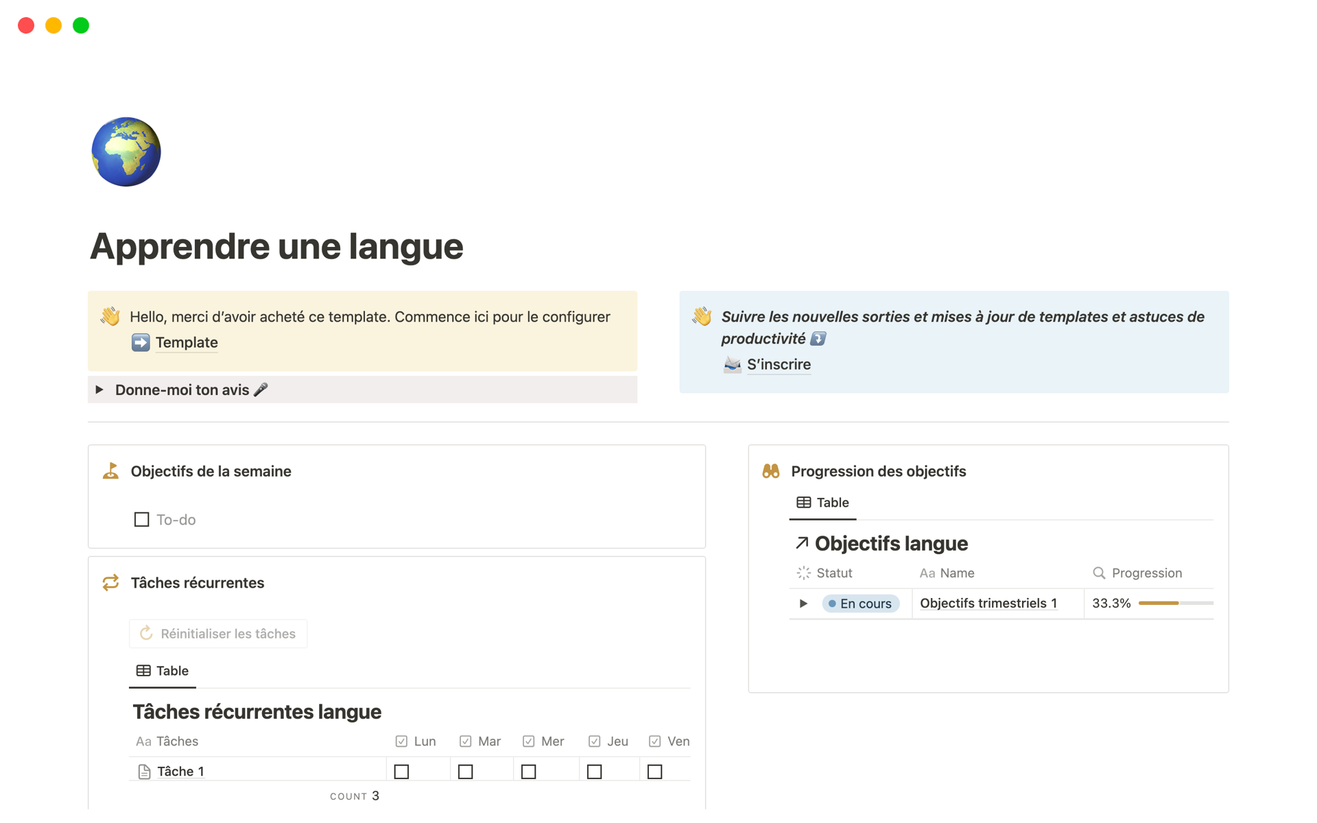 Apprendre une langue Modèle créé par Blaze 🔥 Notion Marketplace Notion