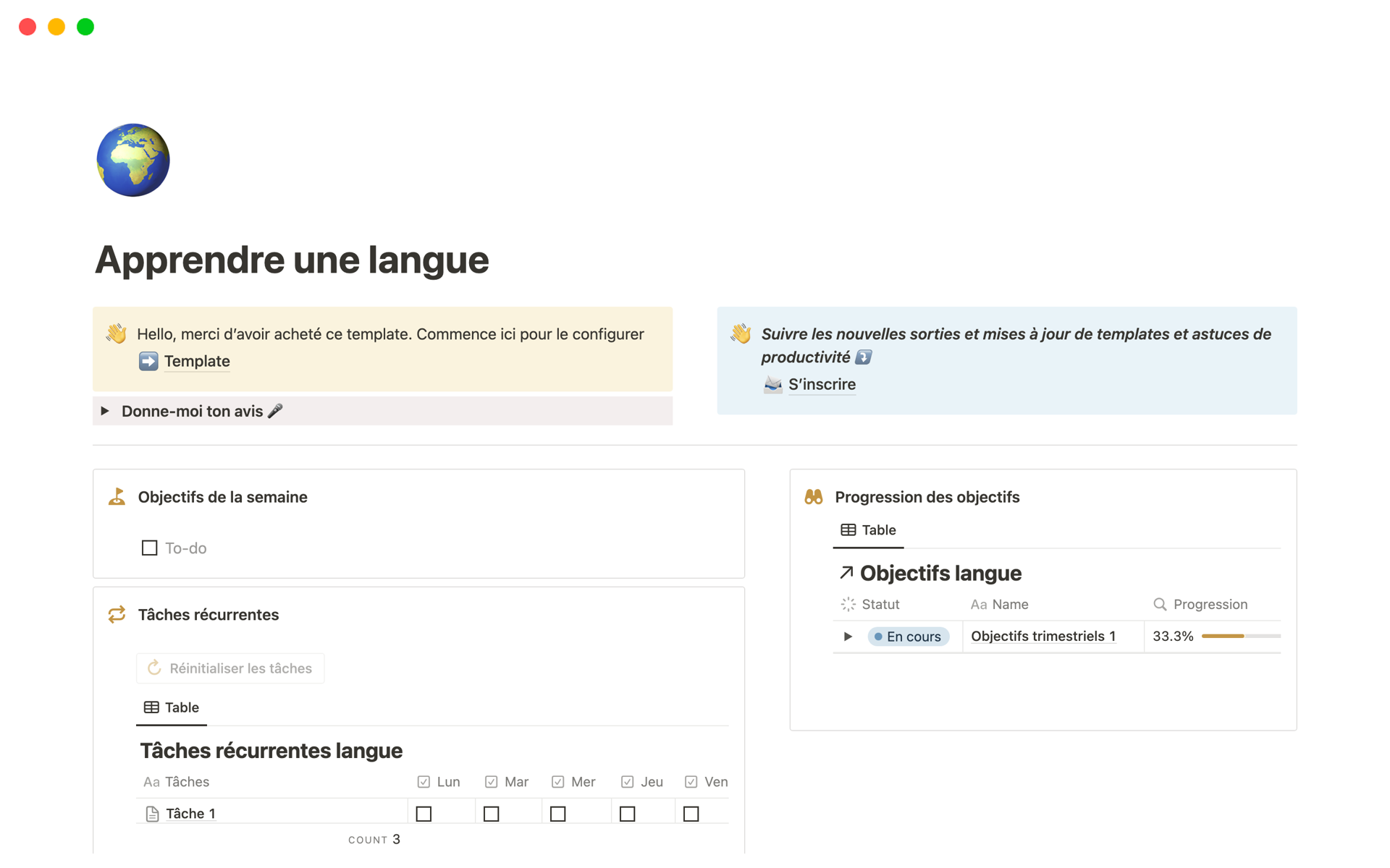 Apprendre une langue rapidement avec Notion