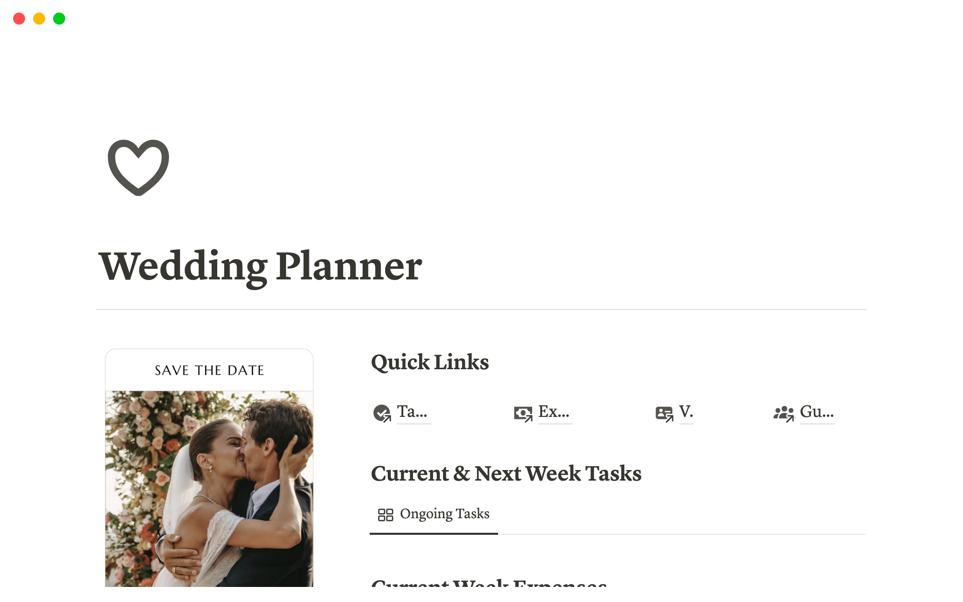 A template preview for Notion Wedding Planner