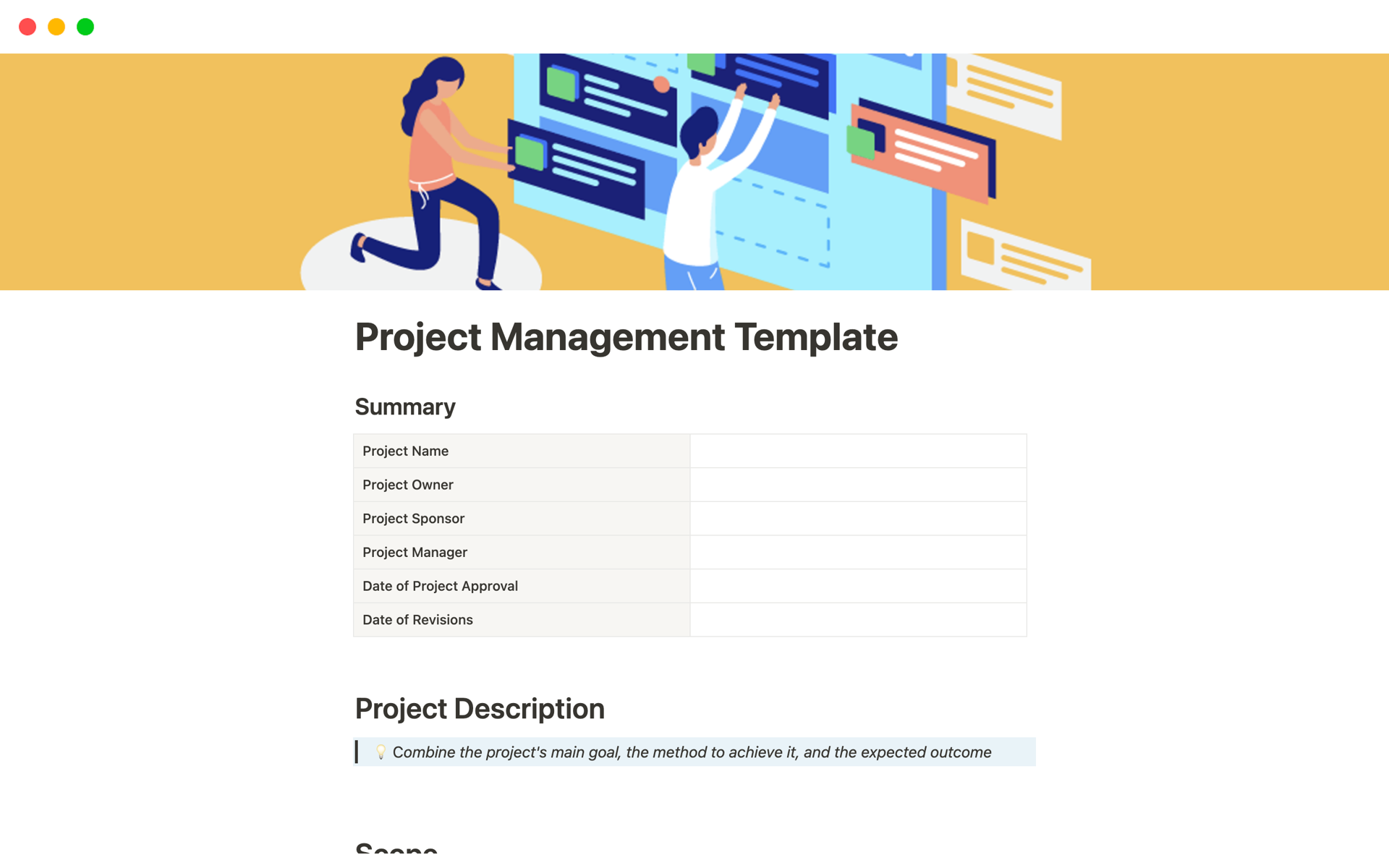 A template preview for  Project Management Summary