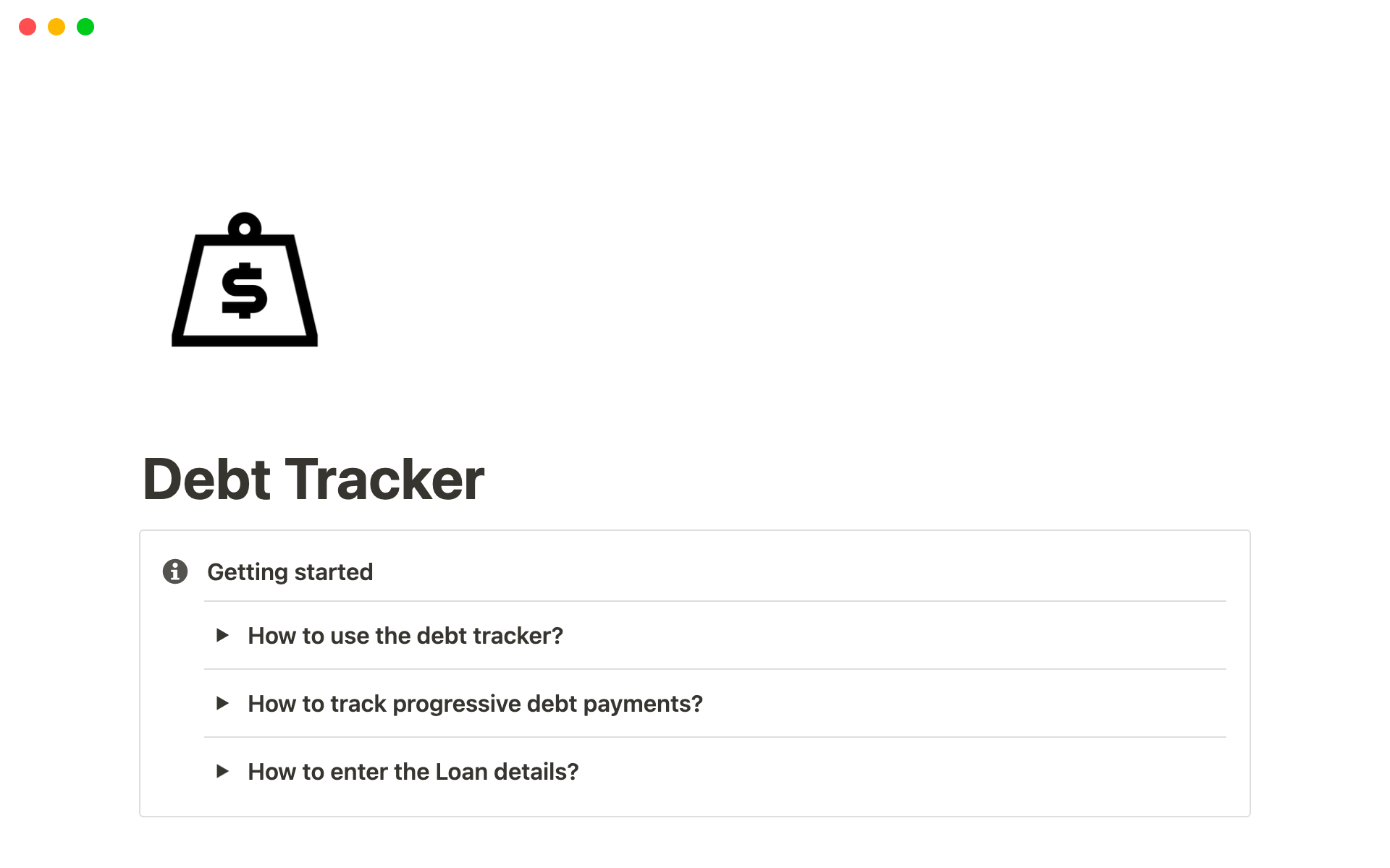 A template preview for Notion Debt Tracker
