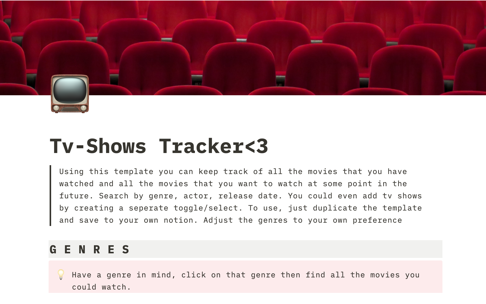 A template preview for Tv-Shows Tracker