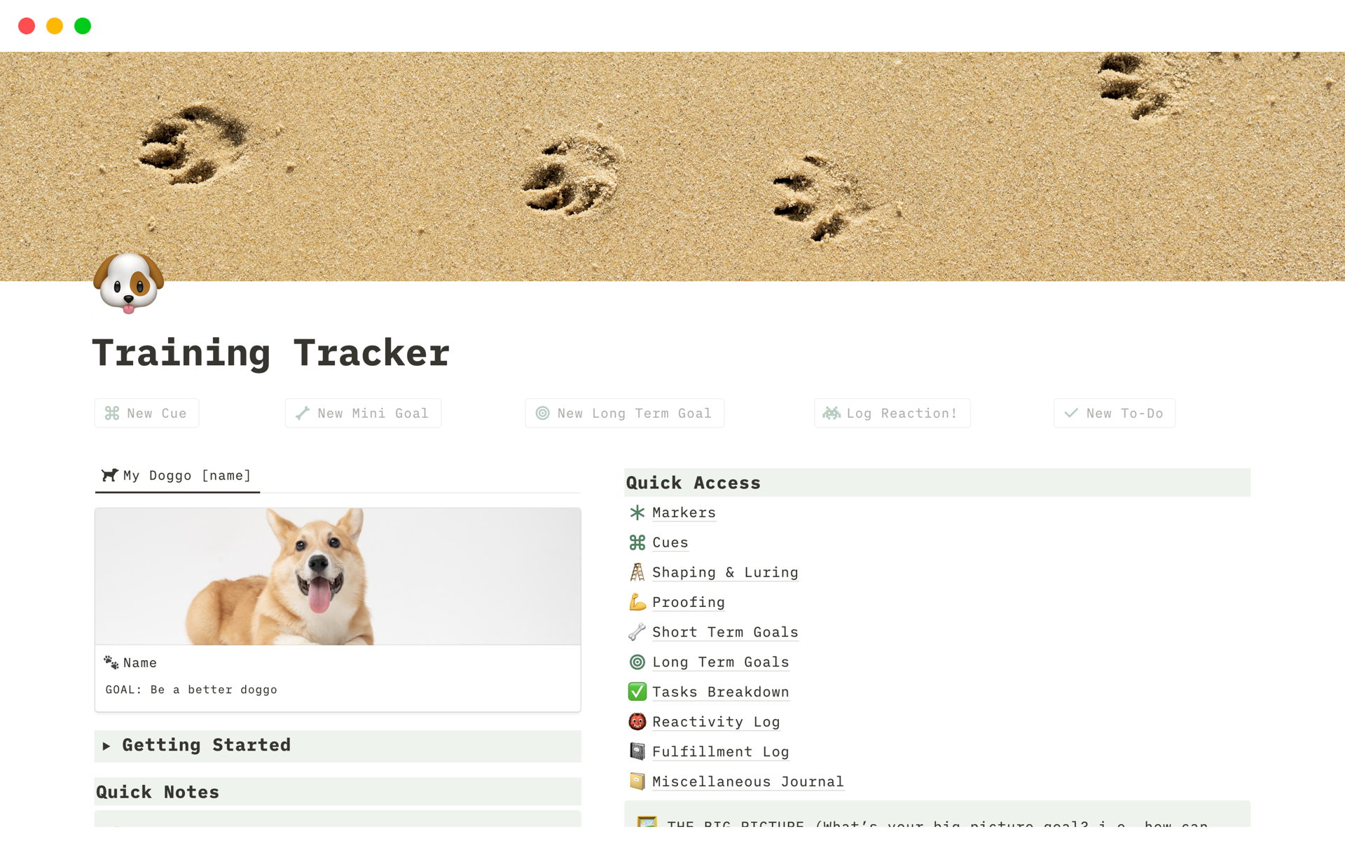 Help track training goals and progress with your dog.