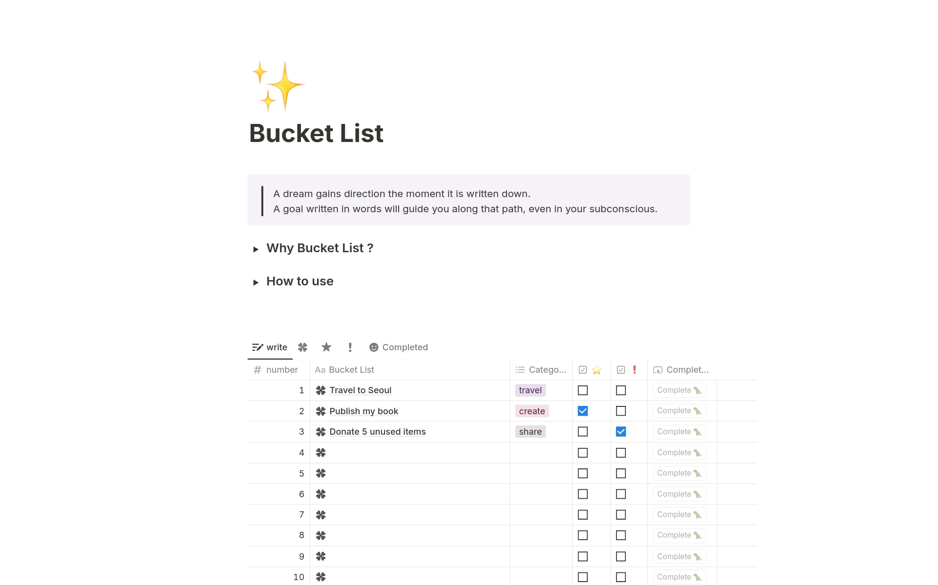 Bucket List Template by kimmi Notion Marketplace