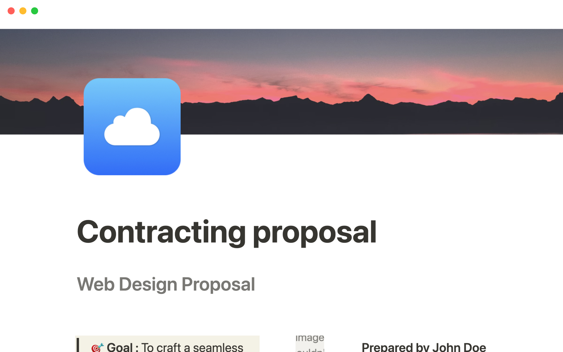 A template preview for Contracting proposal