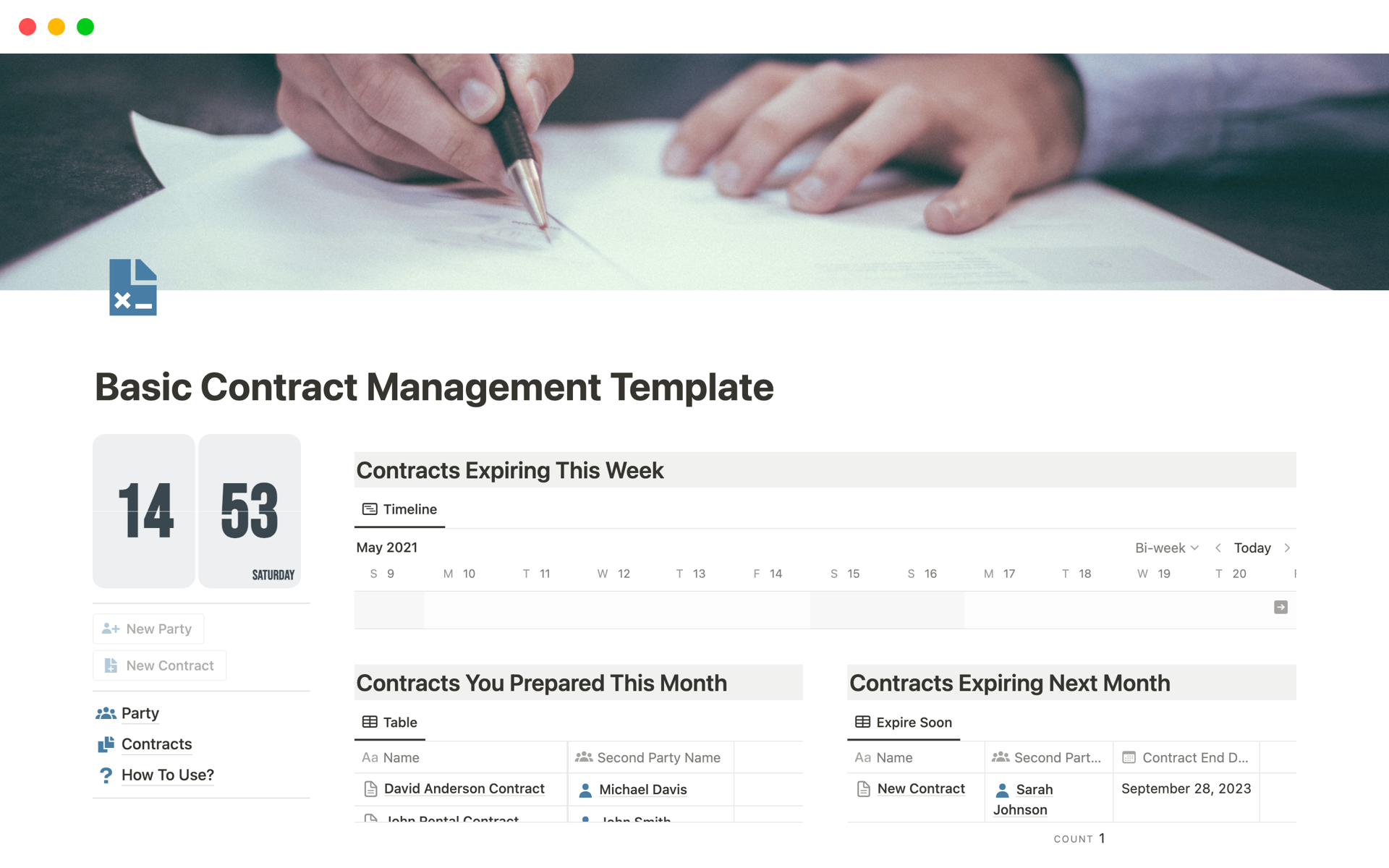 Aperçu du modèle de Basic Contract Management