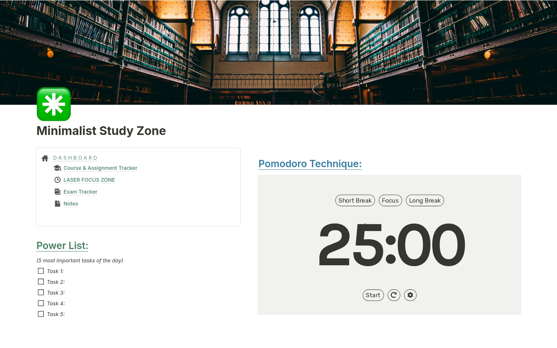 A template preview for Minimalist Study Zone