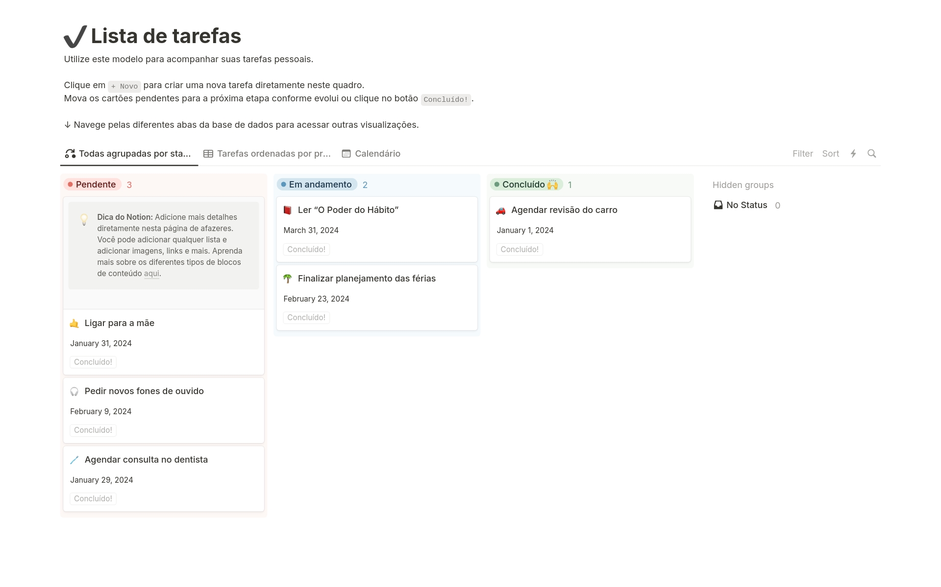 Uma prévia do modelo para Lista de tarefas