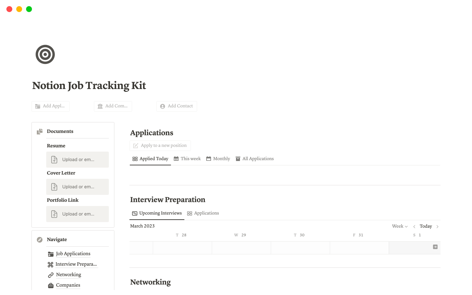 A template preview for Job Tracking Kit