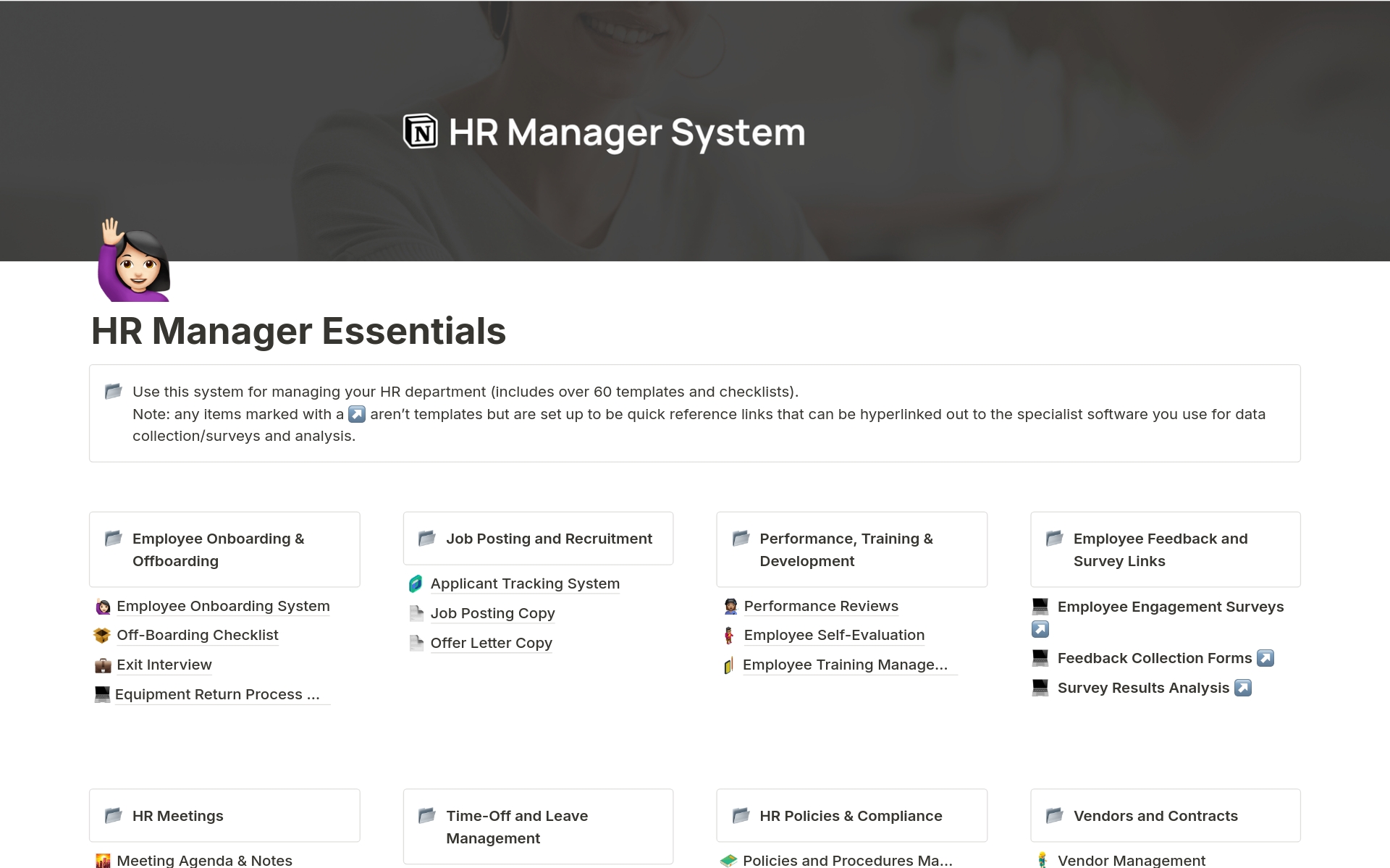 Uma prévia do modelo para HR Manager Essentials