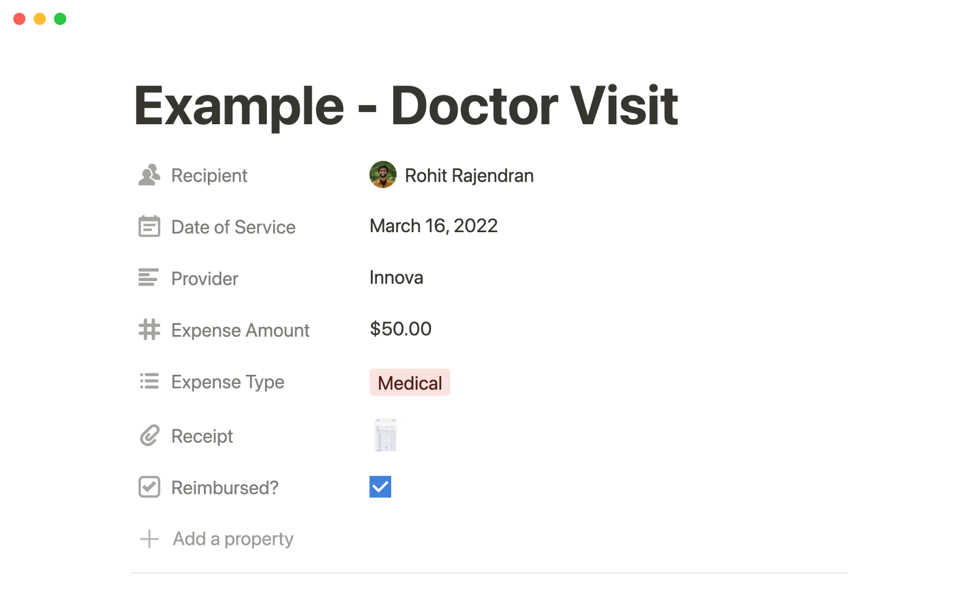 HSA expense tracker Notion Template