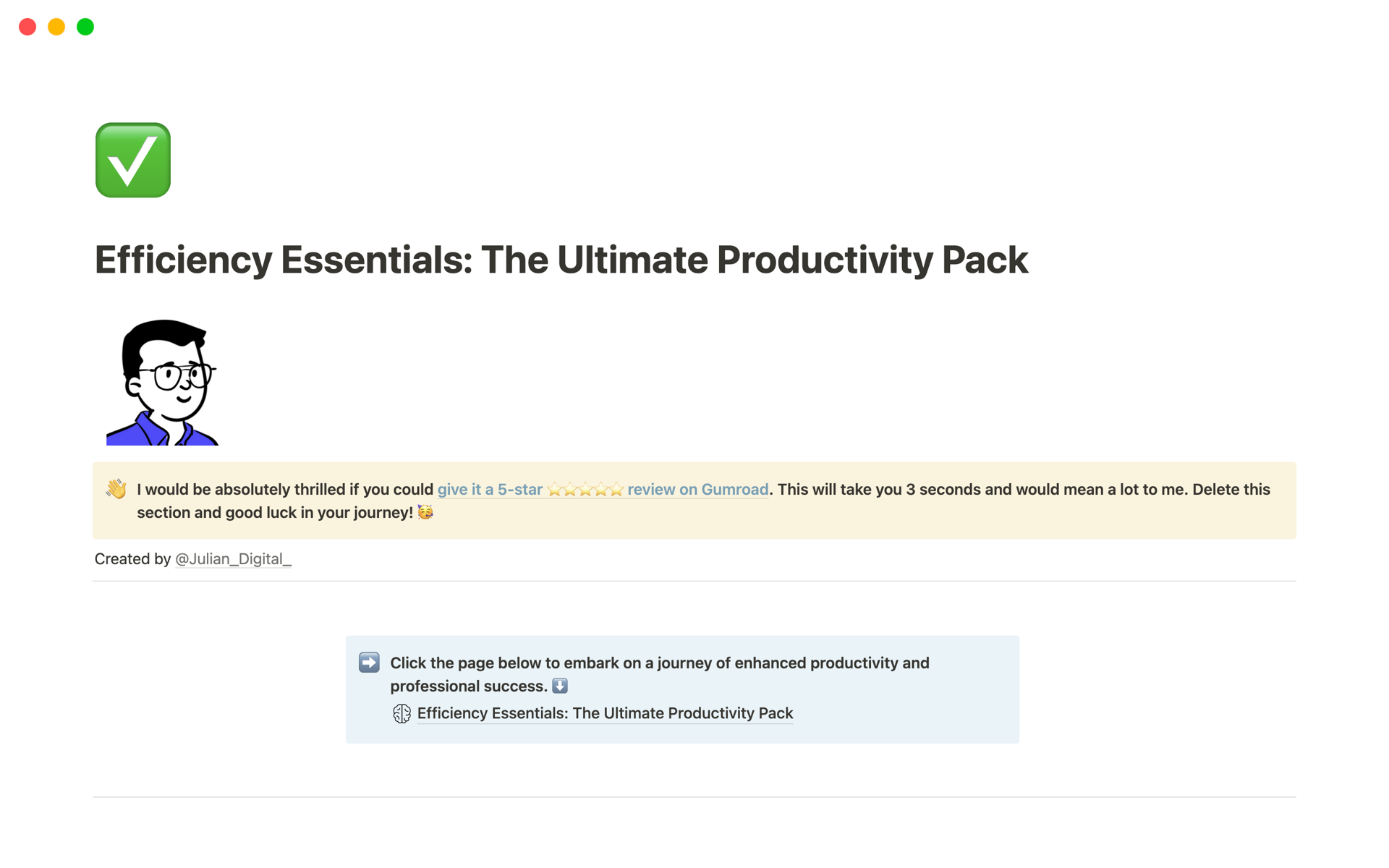 A template preview for Efficiency Essentials: 2500+ Productivity Prompts