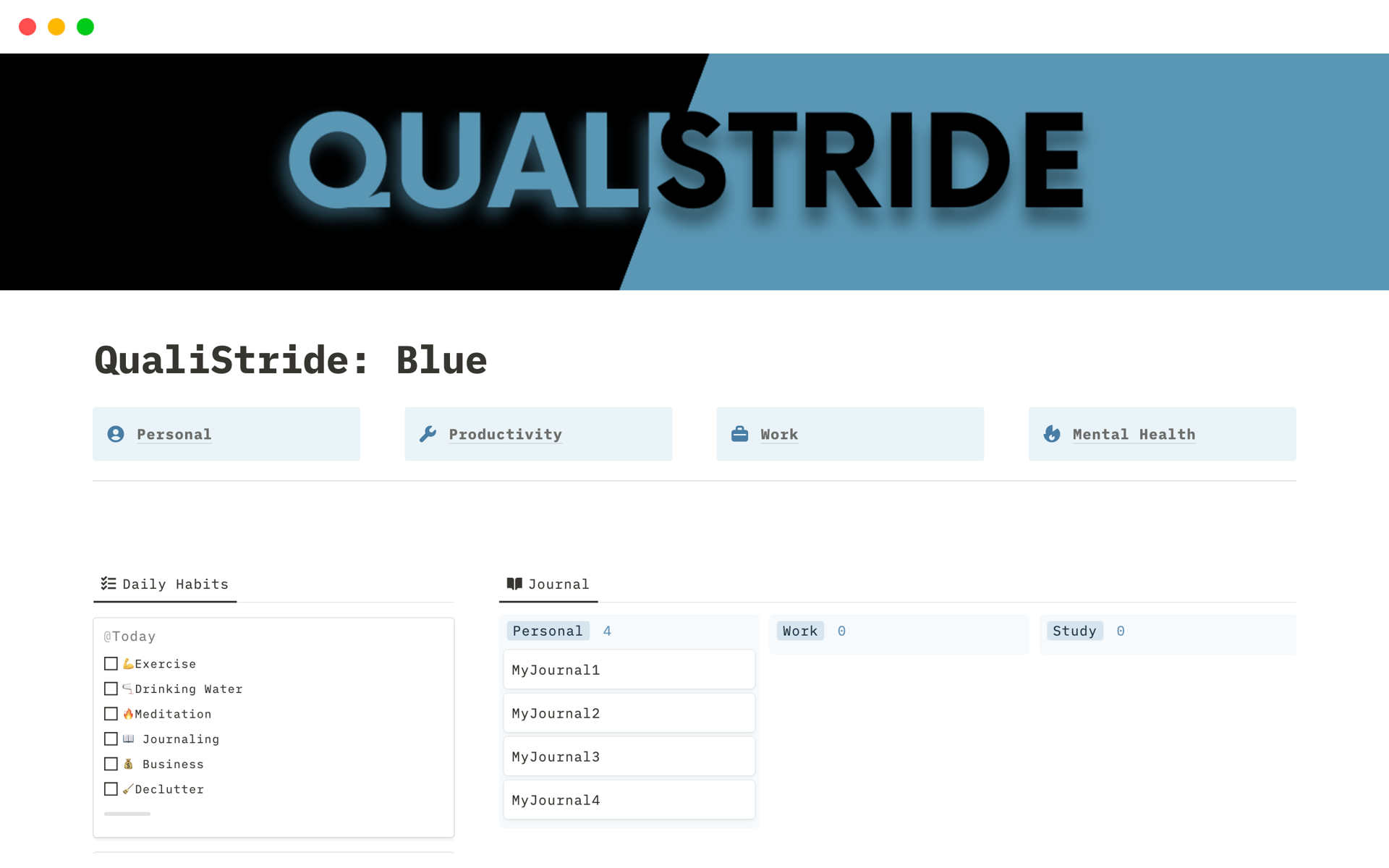 A template preview for QualiStride: Blue