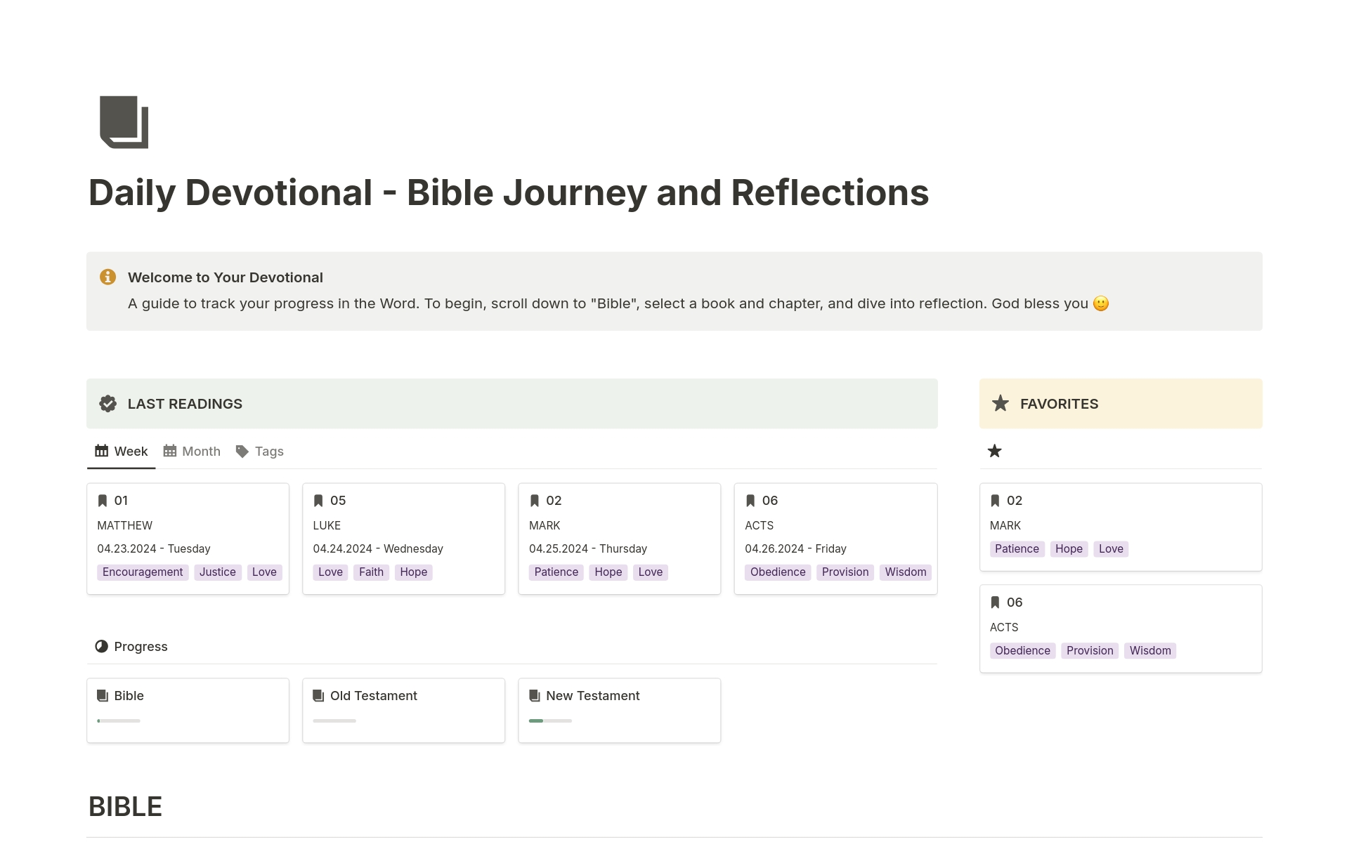 En forhåndsvisning av mal for Daily Devotional - Bible Journey (EN/PT)