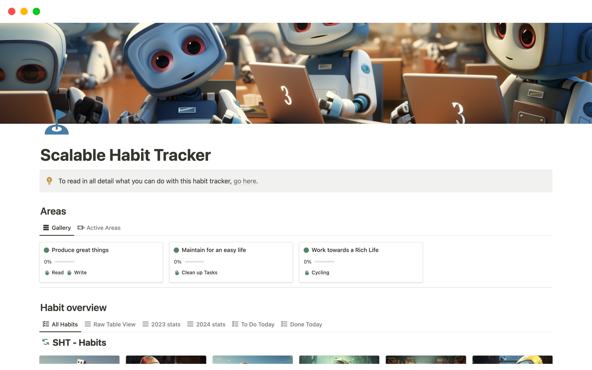 Vista previa de una plantilla para Scalable Habit Tracker