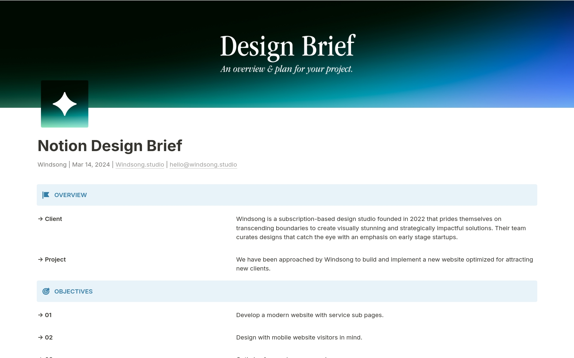 Aperçu du modèle de Design Brief
