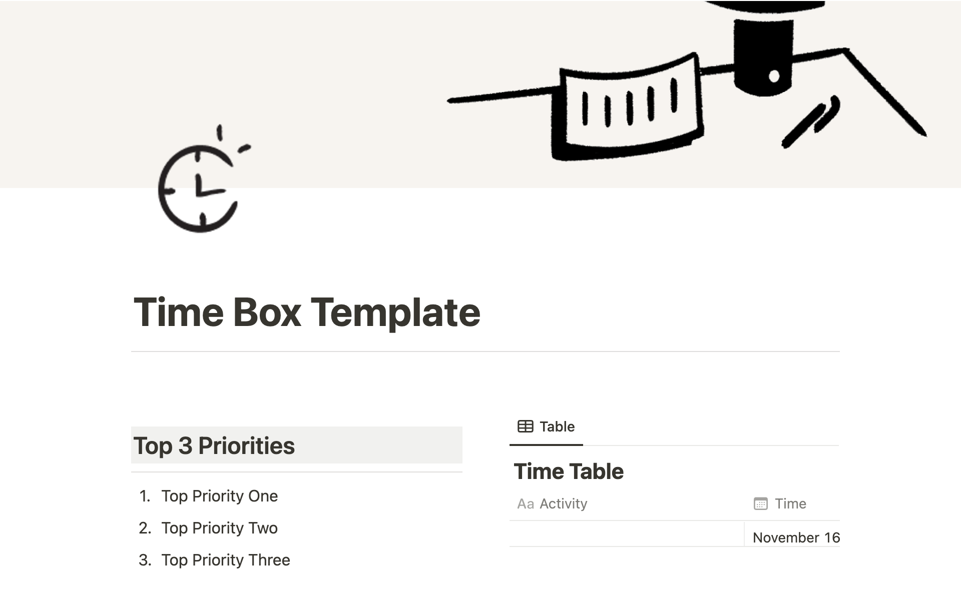 A template preview for Time Box Template