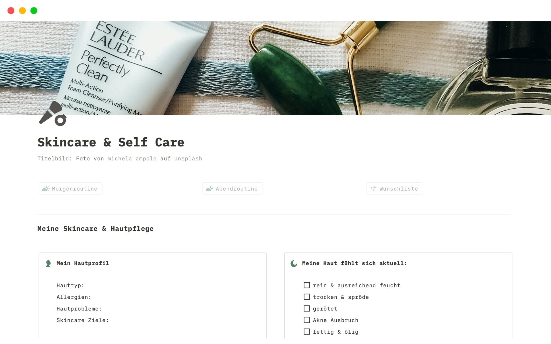 A template preview for Skincare & Self Care