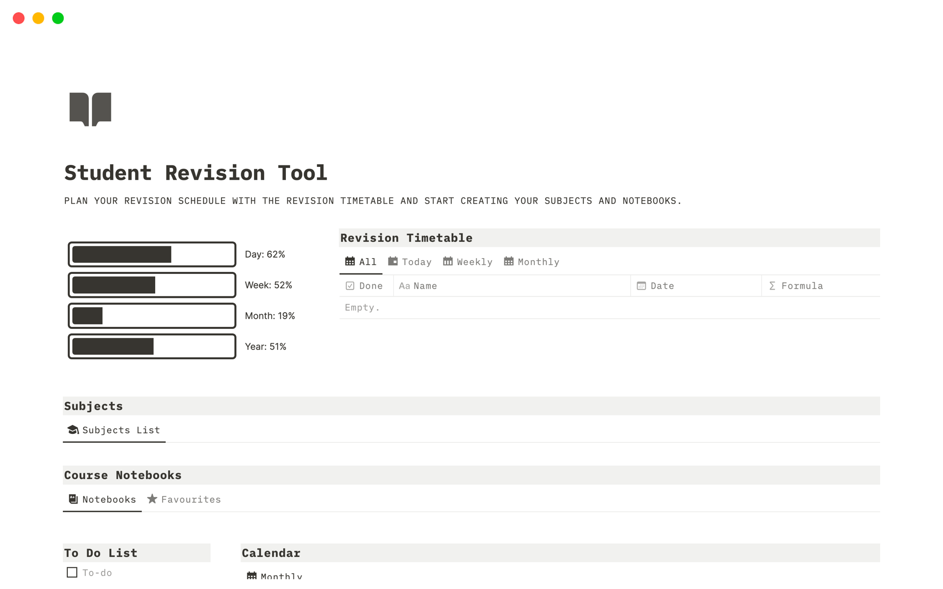 A template preview for Student Revision Tool