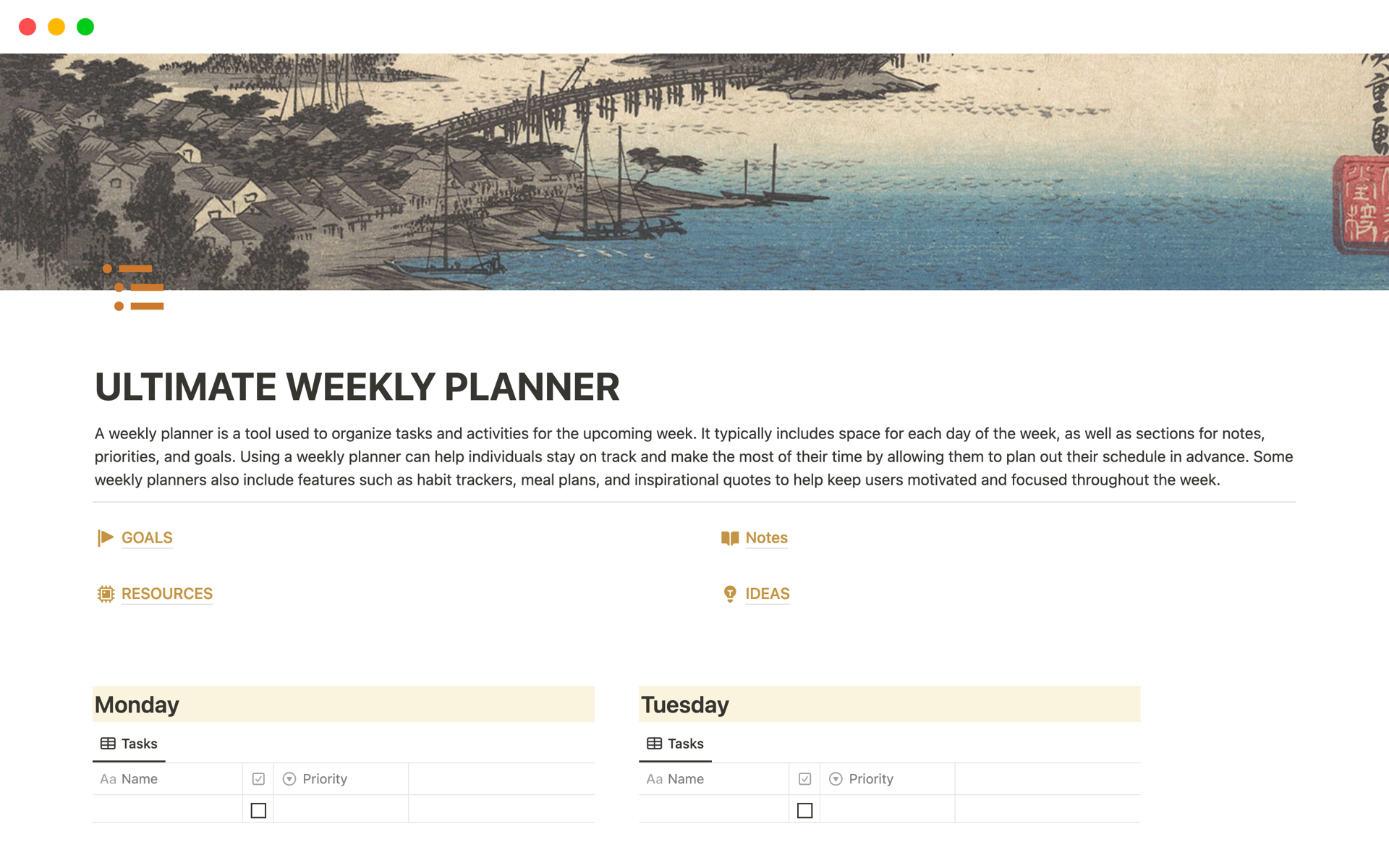 A template preview for ULTIMATE WEEKLY PLANNER