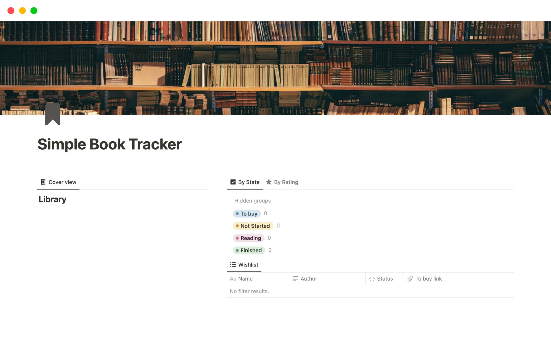 En forhåndsvisning av mal for Simple Book Tracker