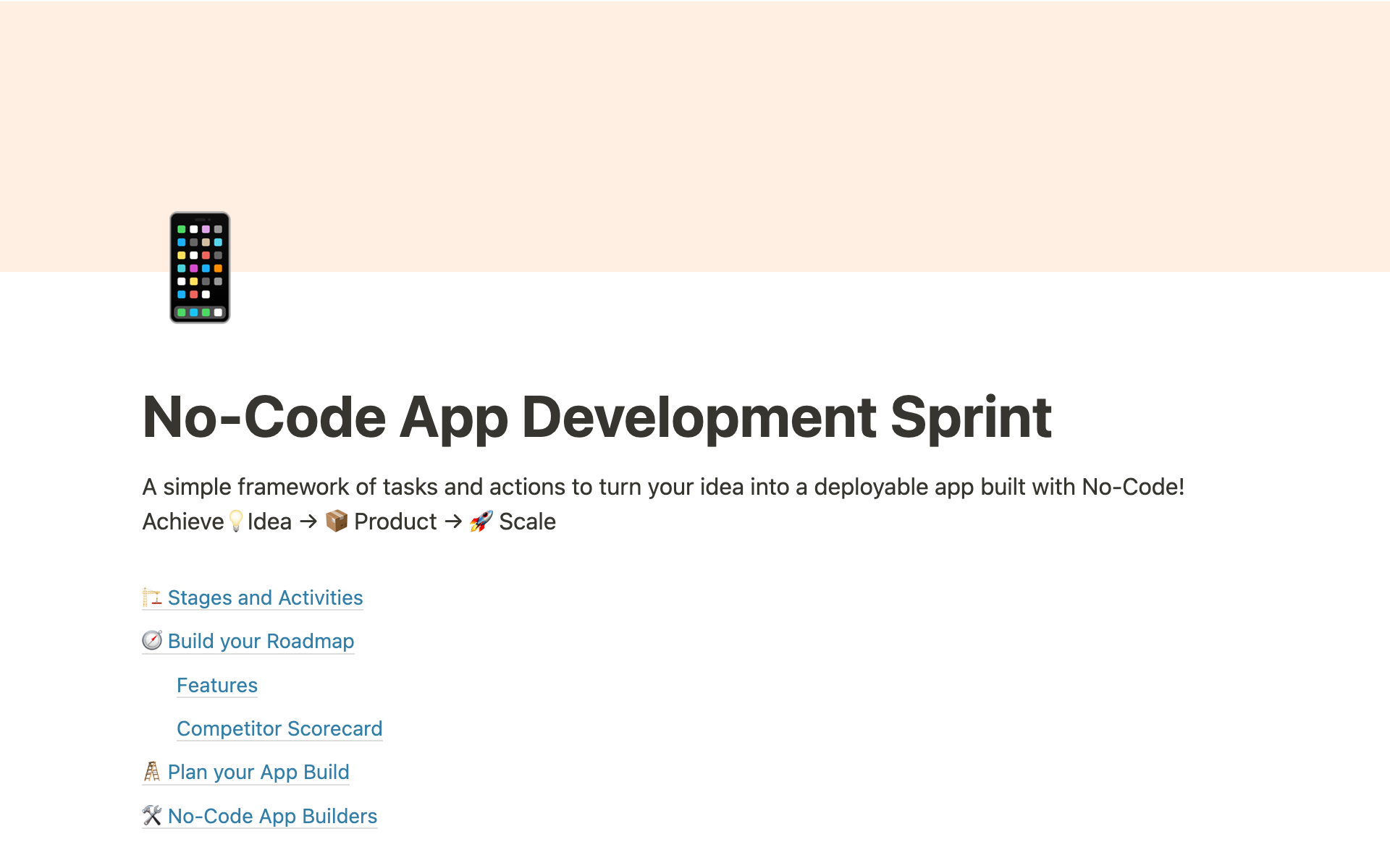 Vista previa de plantilla para No-Code App Development Sprint