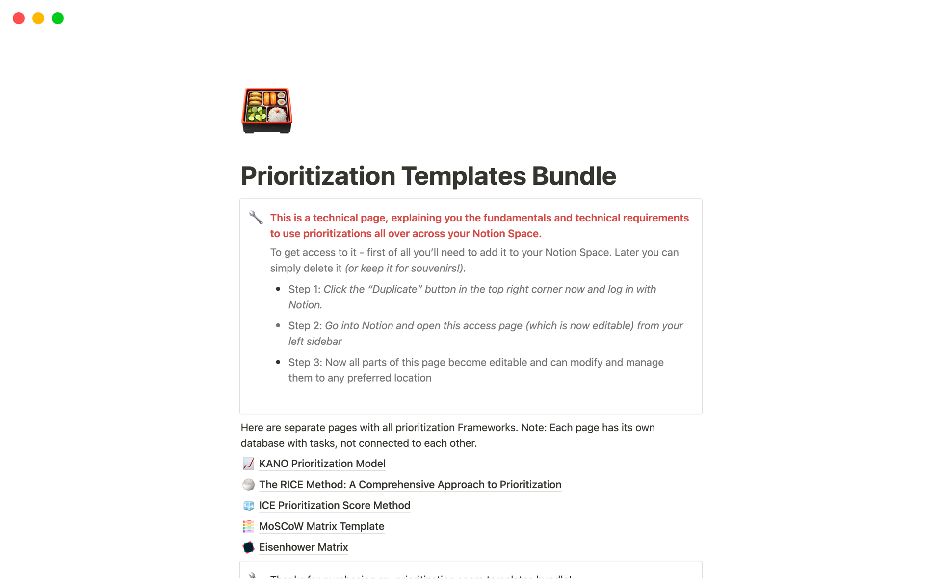 A template preview for Prioritization Templates Bundle