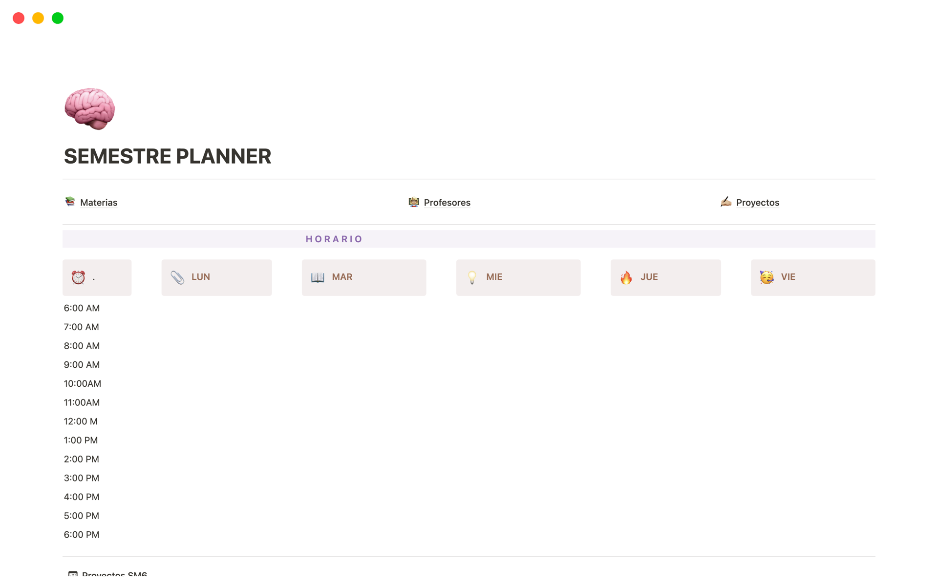 A template preview for SEMESTRE PLANNER