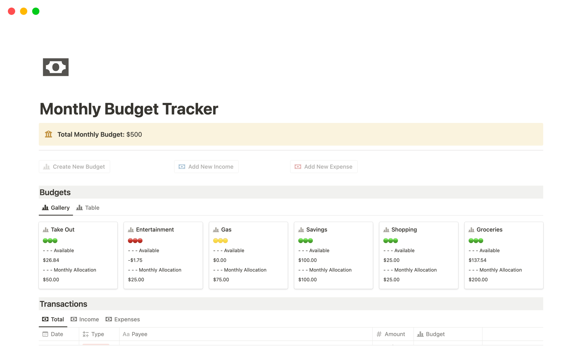 Monthly Budget Tracker Notion Template