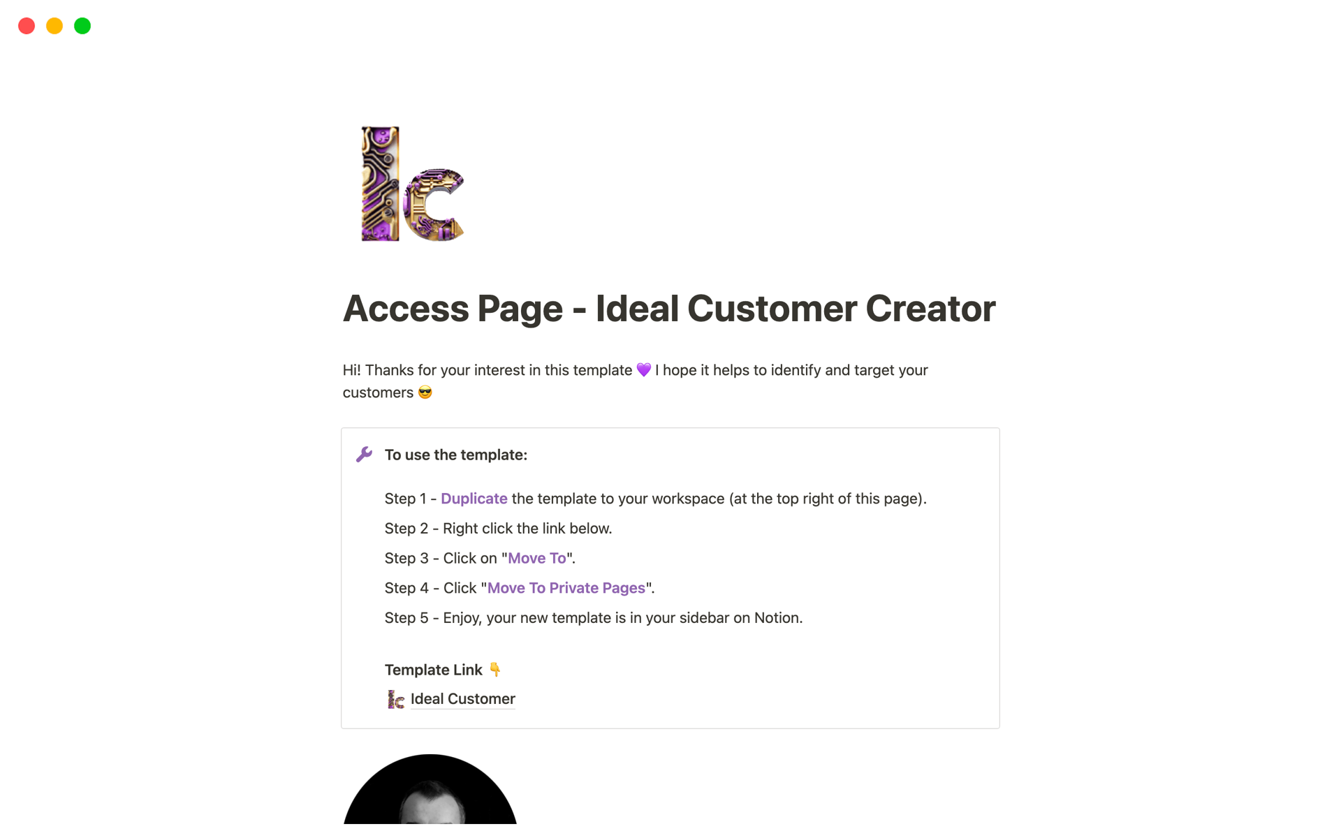 A template preview for Ideal Customer Creator