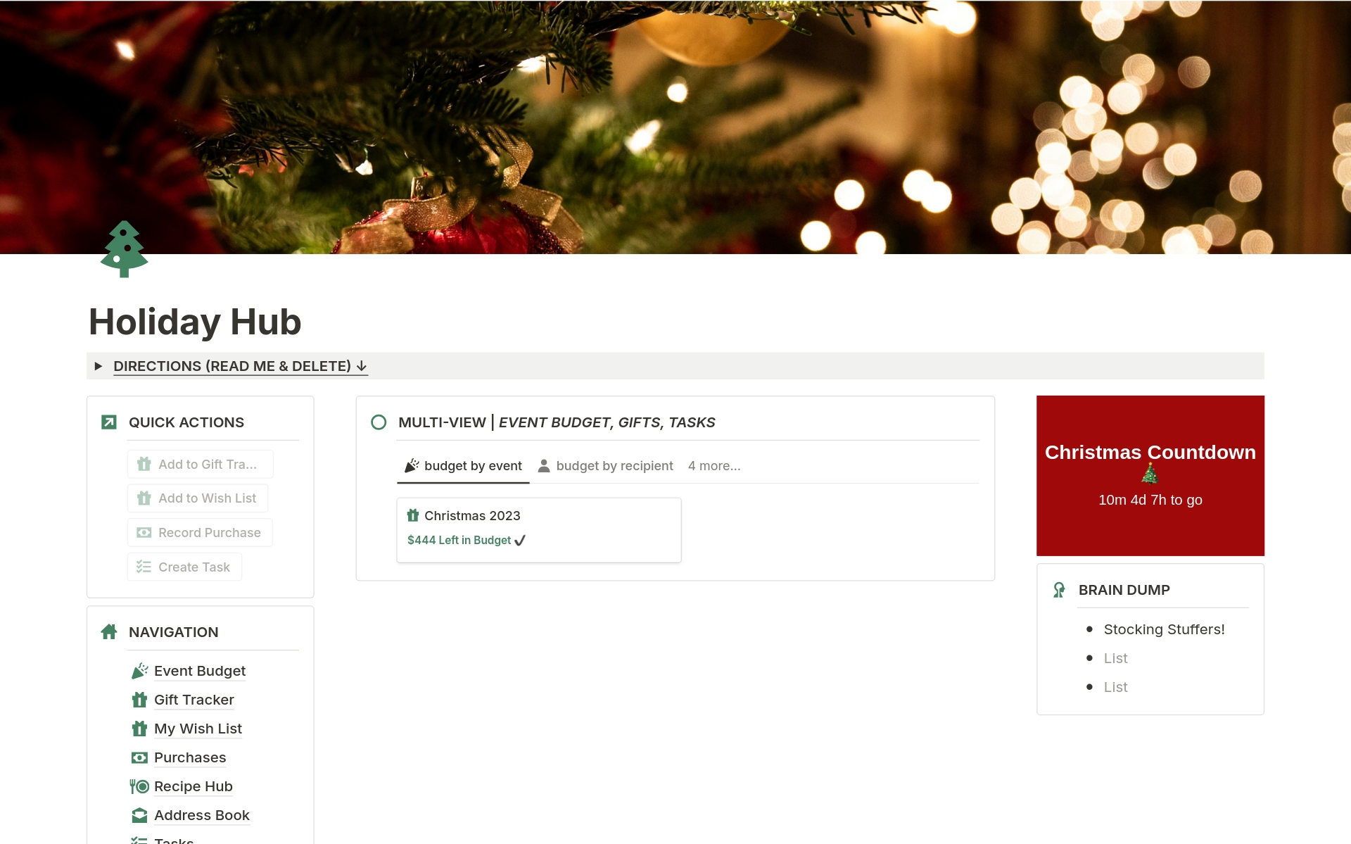 A template preview for Holiday Hub
