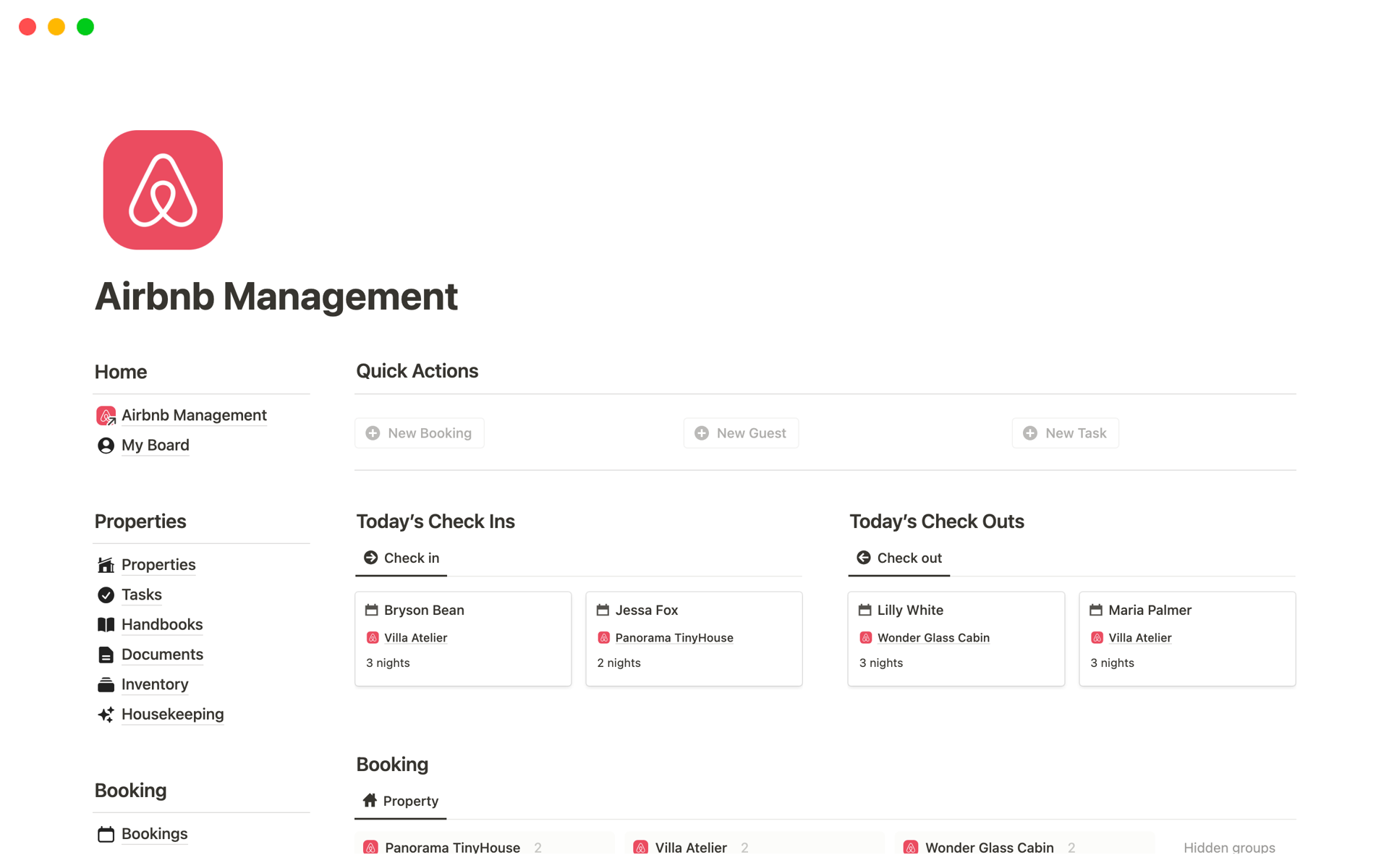 Uma prévia do modelo para Airbnb Management