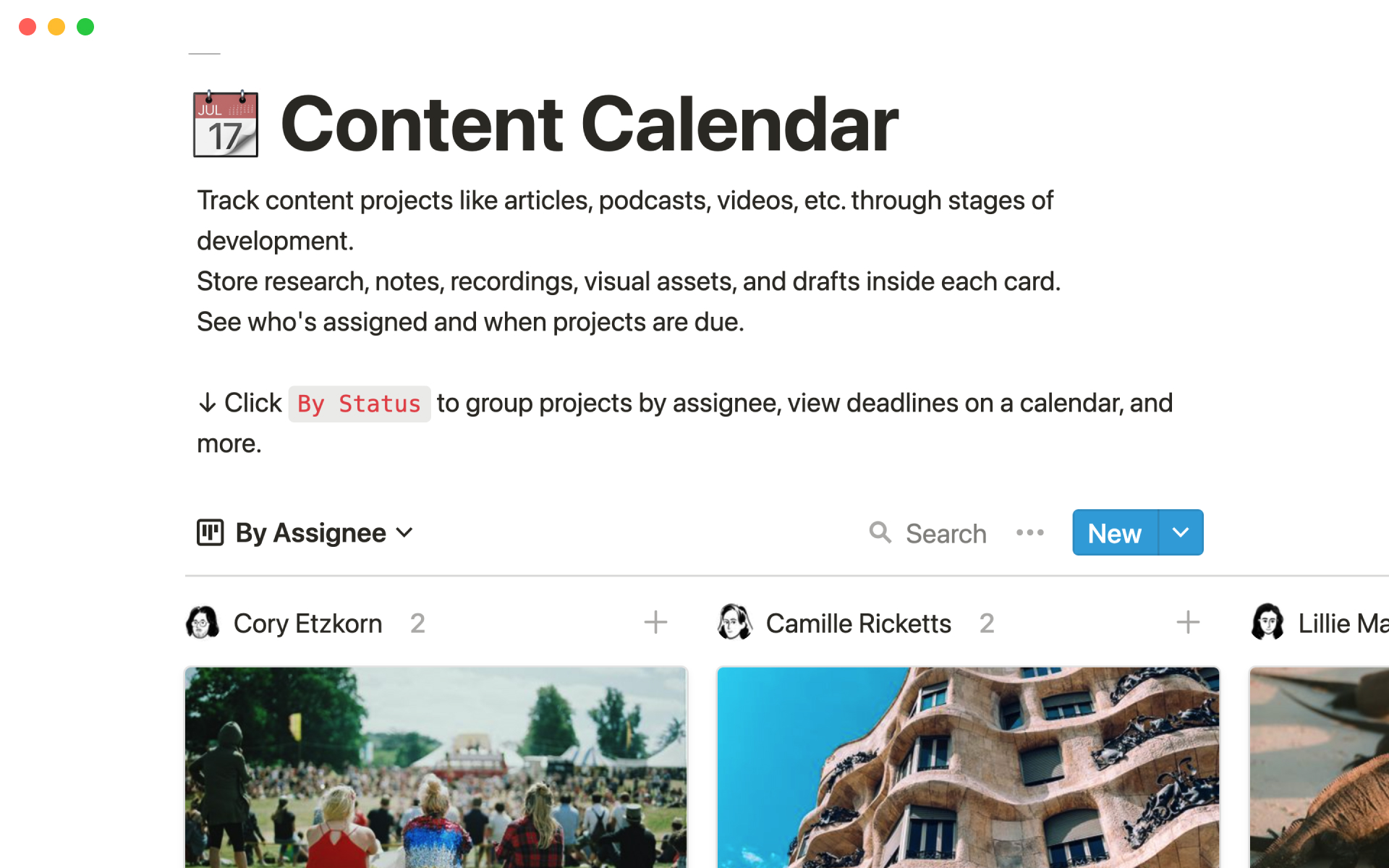 A template preview for Basic Content Calendar