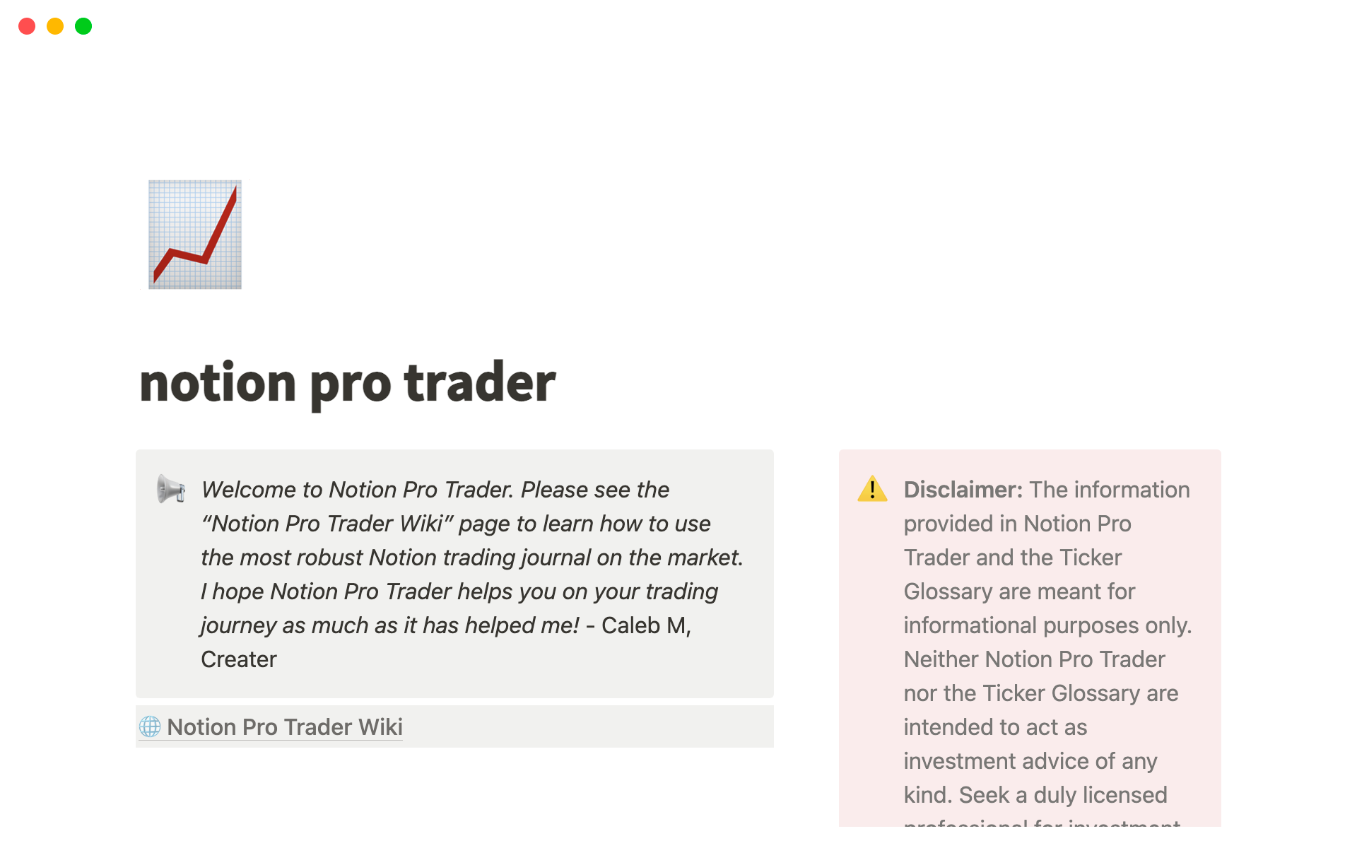 Vista previa de una plantilla para Notion Pro Trader