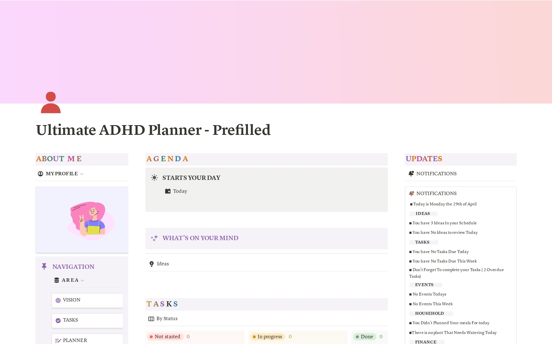 A template preview for ADHD & Life Planner