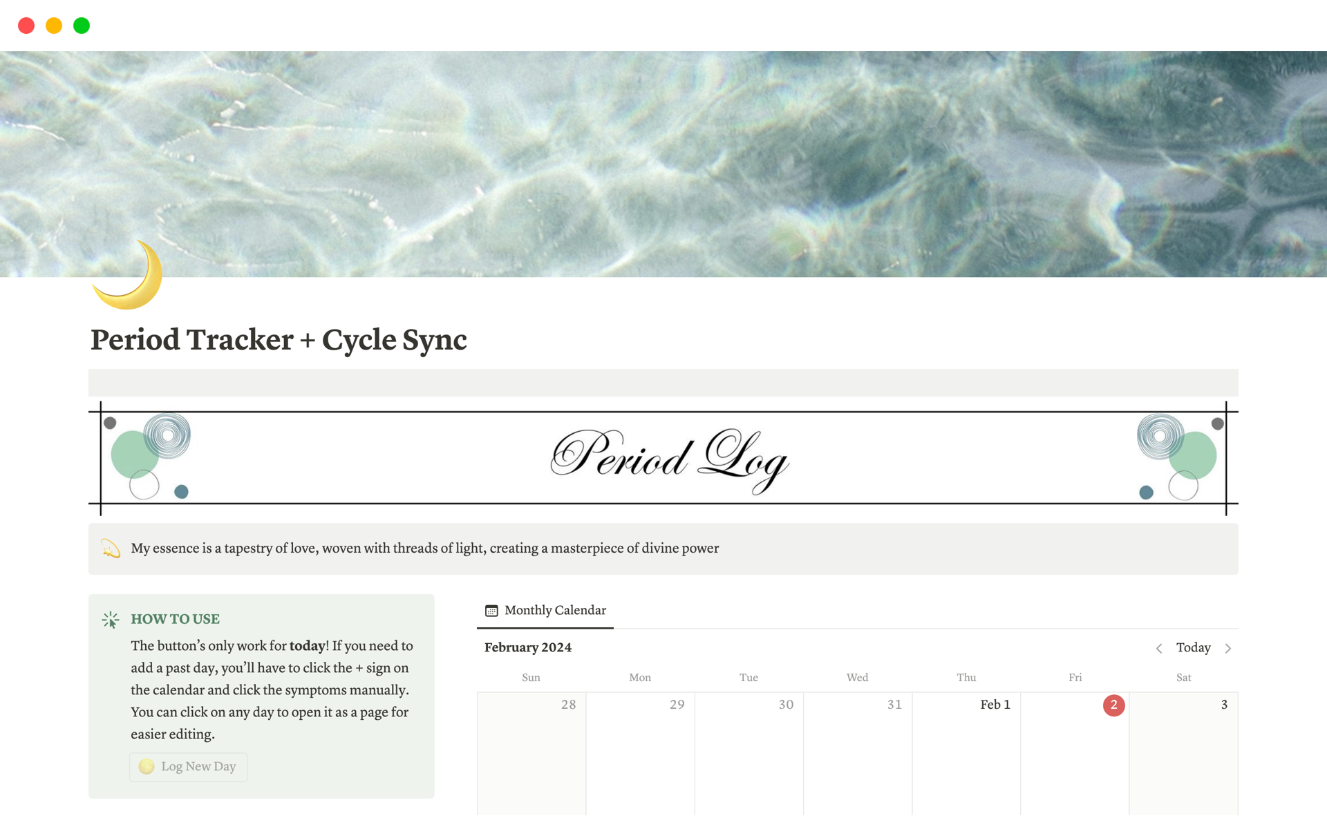 A template preview for Period Tracker and Cycle Sync 