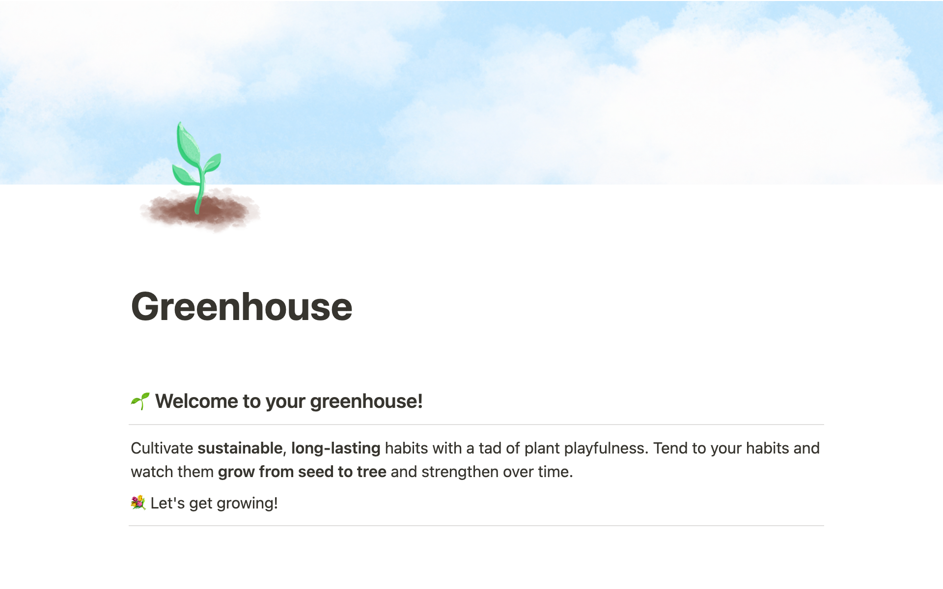 A template preview for Greenhouse habits