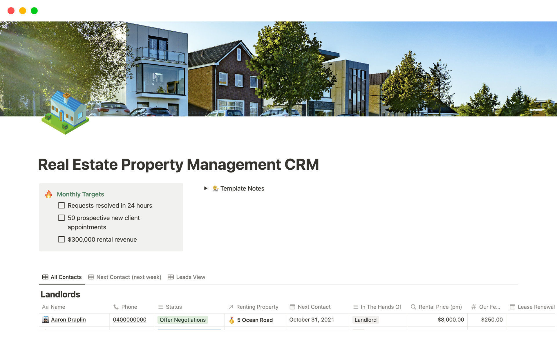 A template preview for Real Estate Property Management CRM