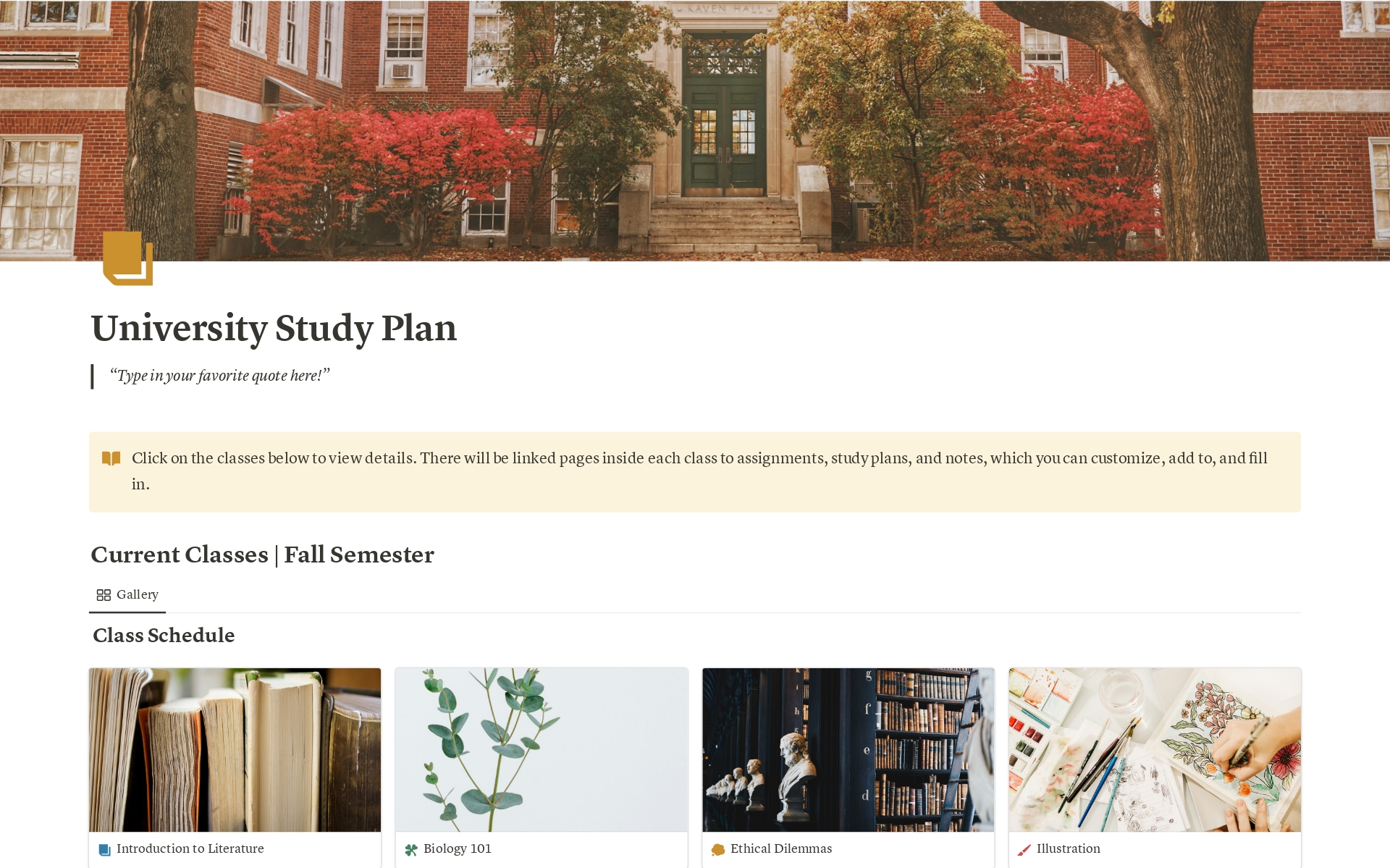 A template preview for University Study Plan